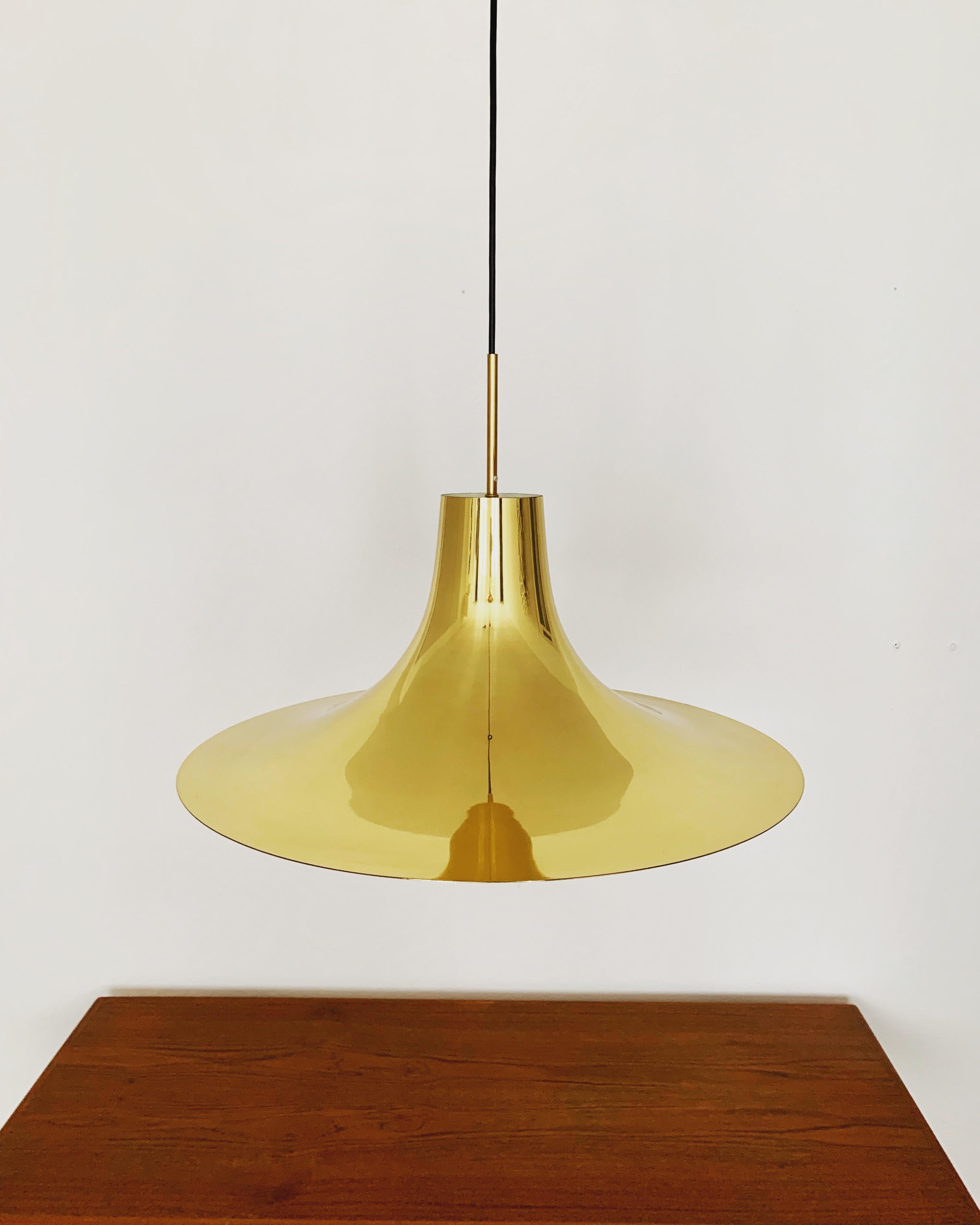 Mid-20th Century Golden Trumpet Shaped Pendant Lamp For Sale