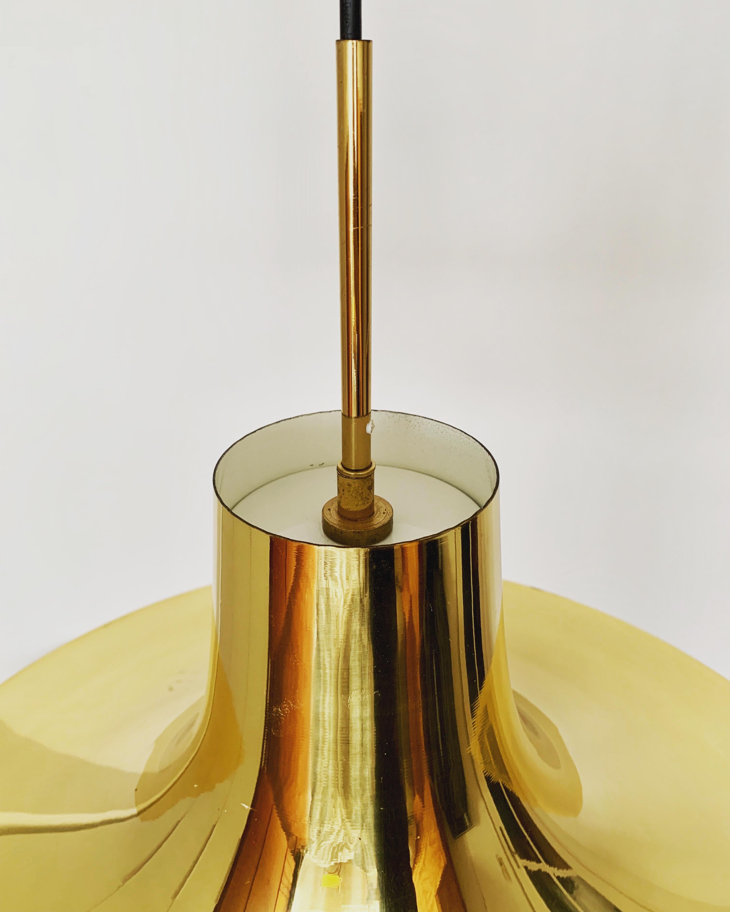 Golden Trumpet Shaped Pendant Lamp For Sale 1