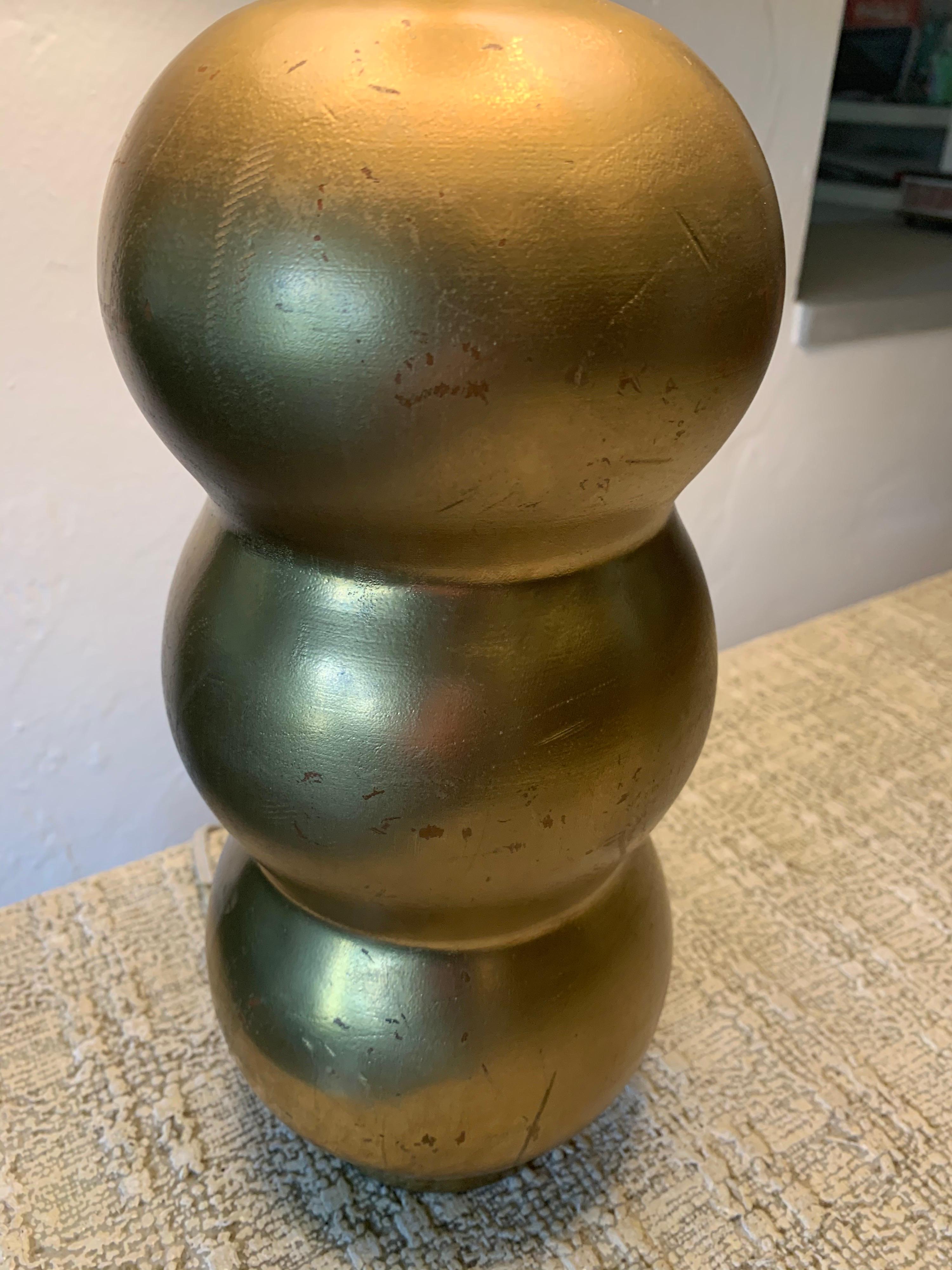 Mid-Century Modern Golden Turned Wood French Table Lamp after JMF For Sale