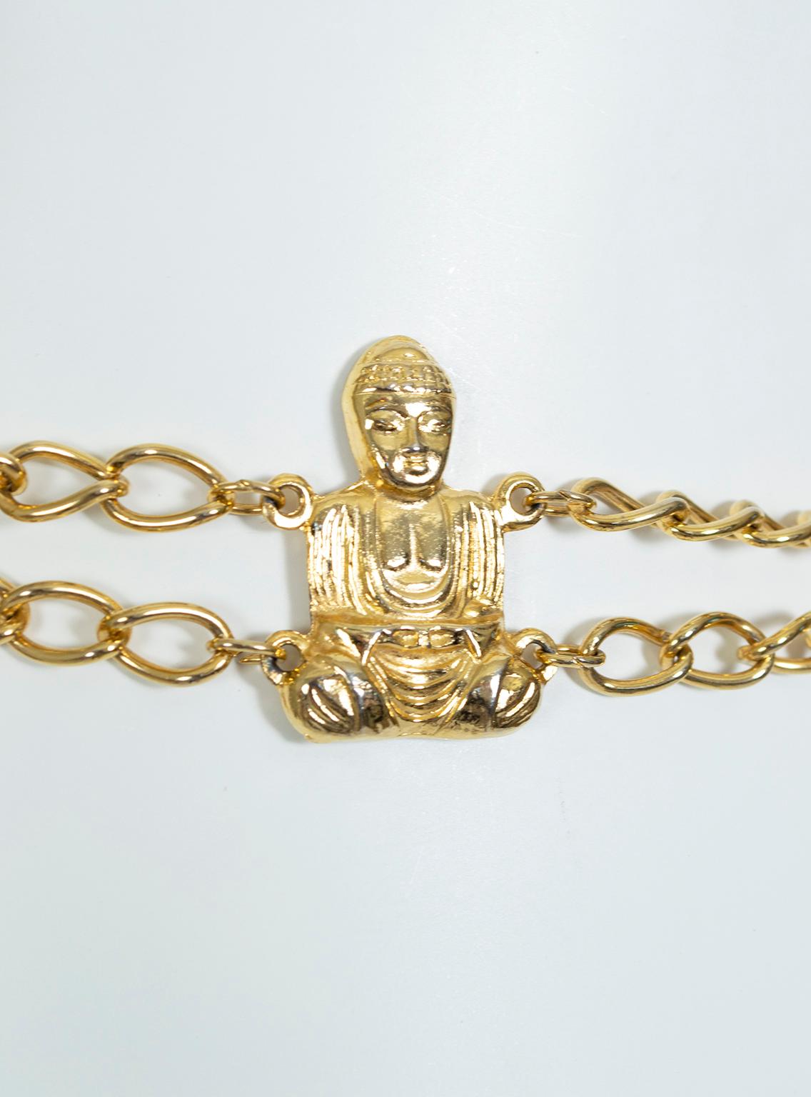 Beige “Golden Turtle” Buddhist Chain Belt with Dangling Turtle Talisman – O/S, 1980s