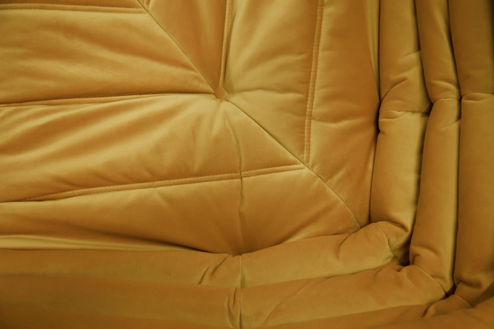 Golden Velvet Togo Sofa Set by Michel Ducaroy for Ligne Roset, Set of 5 For Sale 6