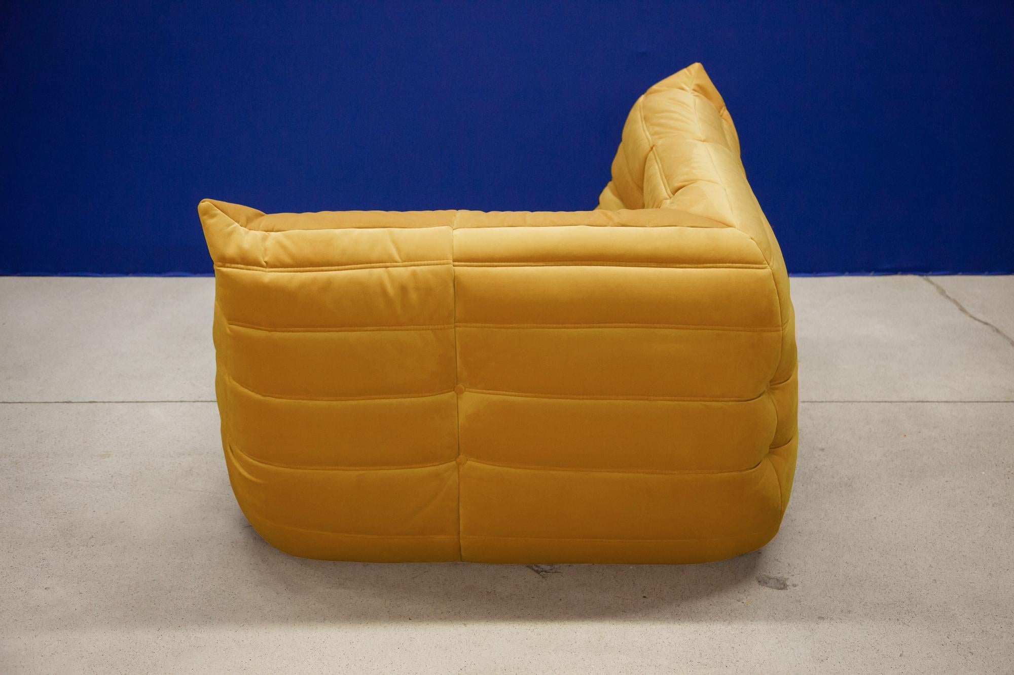 Golden Velvet Togo Sofa Set by Michel Ducaroy for Ligne Roset, 1970s, Set of 5 7