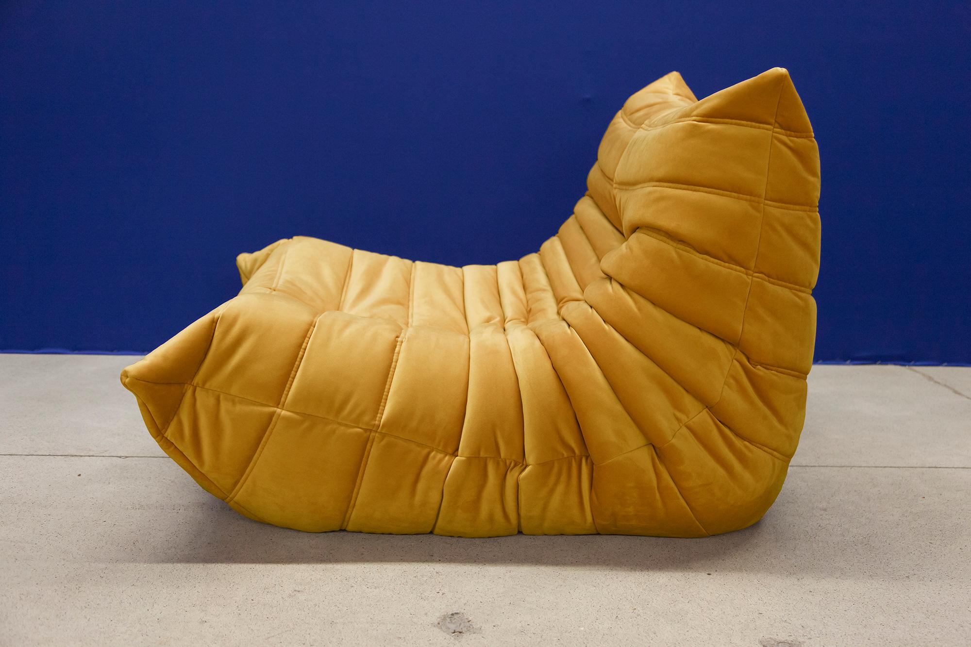 Golden Velvet Togo Sofa Set by Michel Ducaroy for Ligne Roset, Set of 5 For Sale 10