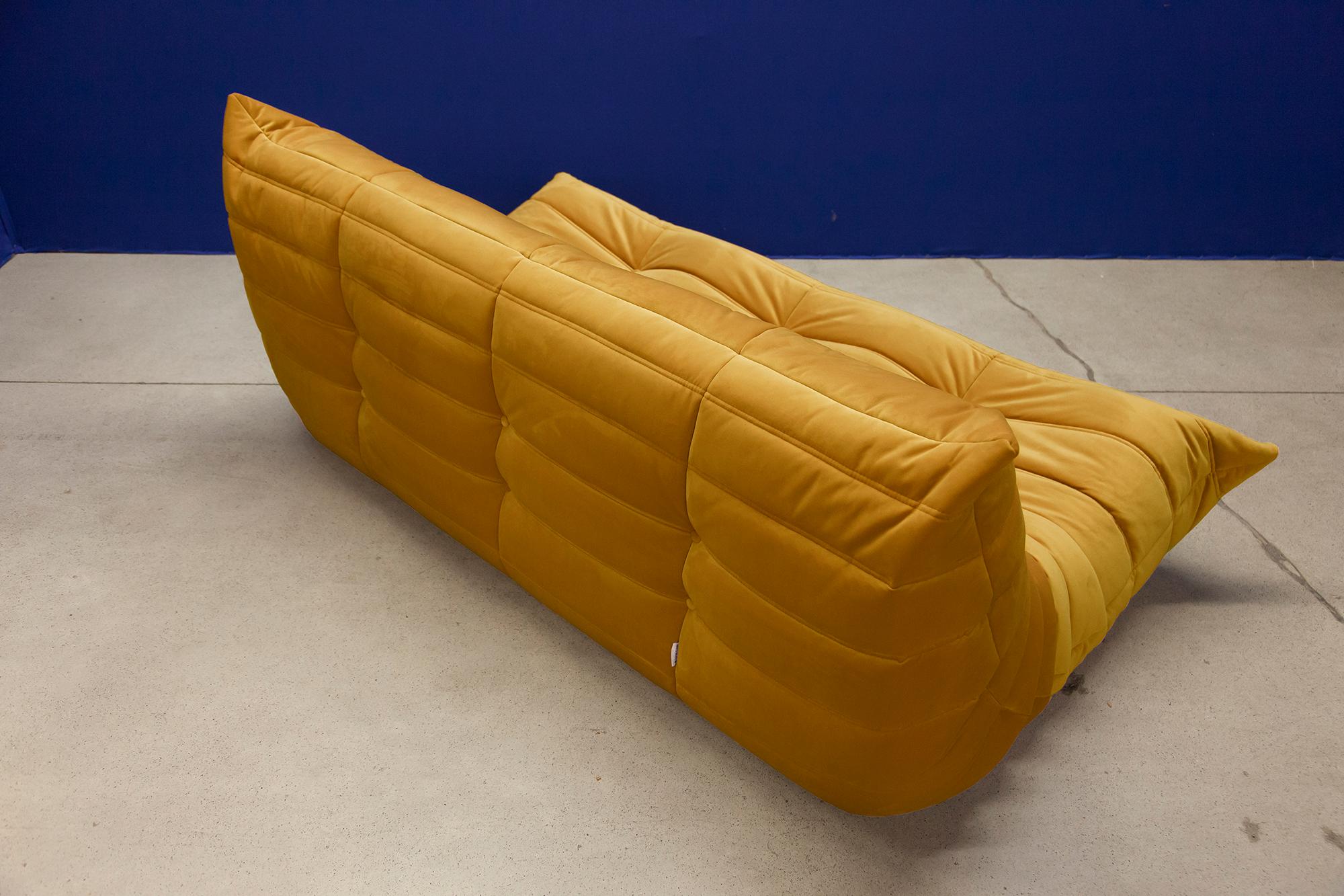 Golden Velvet Togo Sofa Set by Michel Ducaroy for Ligne Roset, Set of 5 For Sale 12