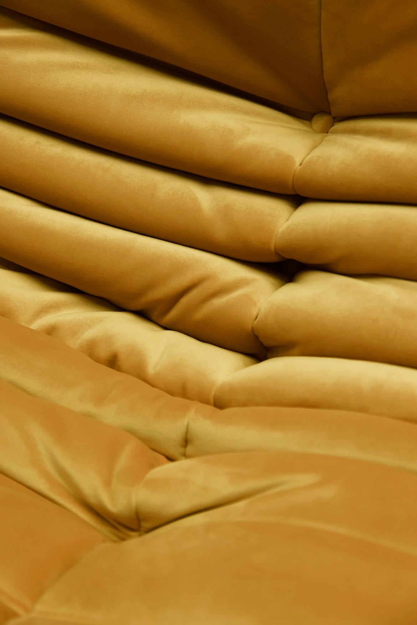 Golden Velvet Togo Sofa Set by Michel Ducaroy for Ligne Roset, Set of 5 For Sale 13
