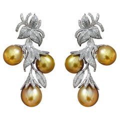 【Vine Symphony】Golden Vine Aurora Südsee Perlen & Diamant Ohrringe