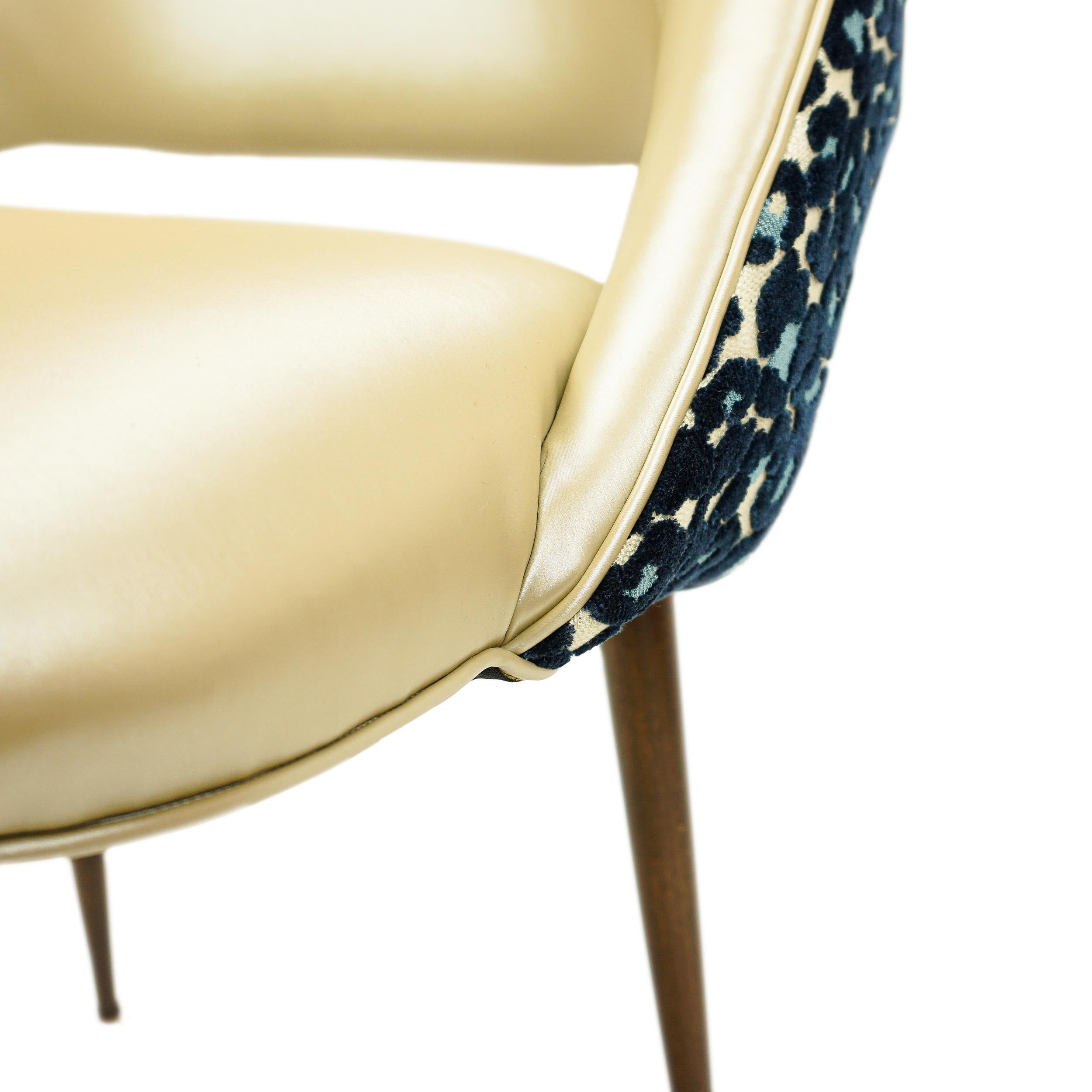 Golden Vinyl Dining Chair with Blue Leopard Back For Sale 4