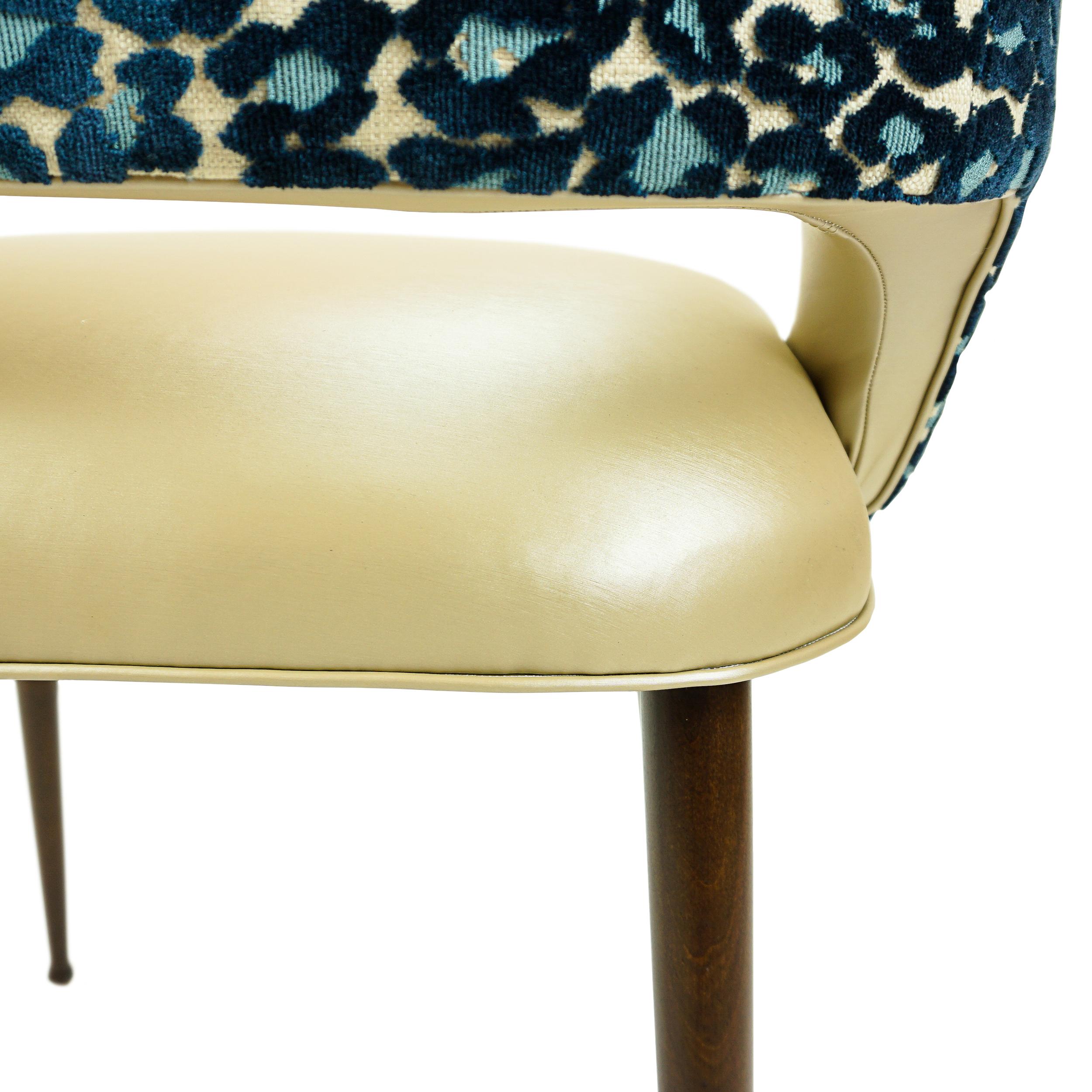 Golden Vinyl Dining Chair with Blue Leopard Back For Sale 6