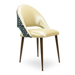 Golden Vinyl Dining Chair with Blue Leopard Back