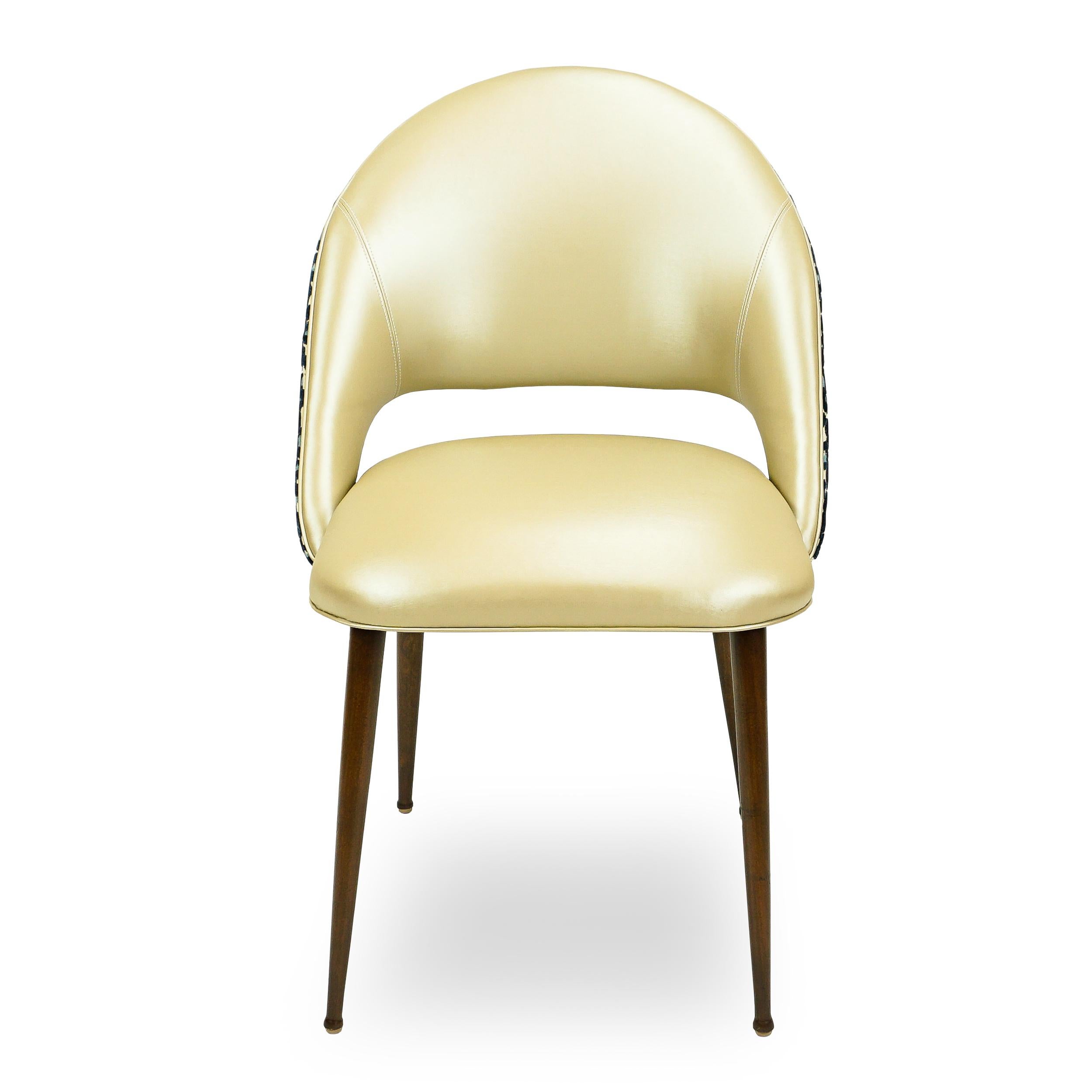 Modern Golden Vinyl Dining Chair with Blue Leopard Back For Sale