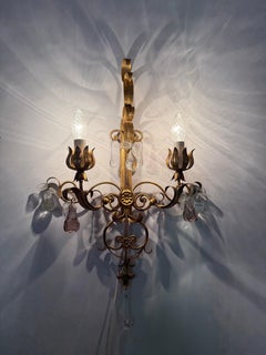 Goldene Wall Lights mit rosa Glasfrüchten, Palwa 1960s