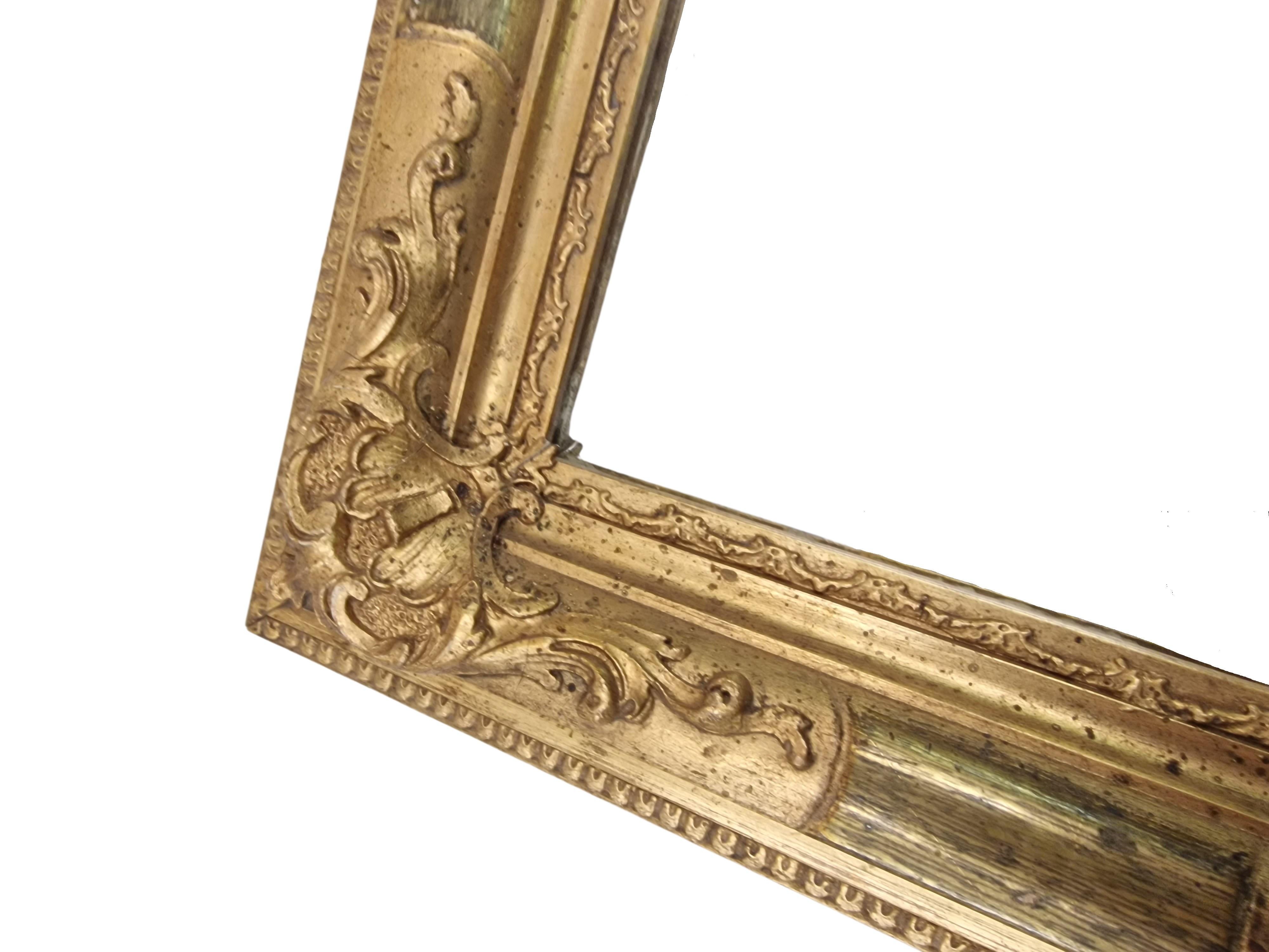 Plated Golden Wall Mirror, frame, rich Stucco decor, Late Biedermeier, 1850/60, Austria For Sale