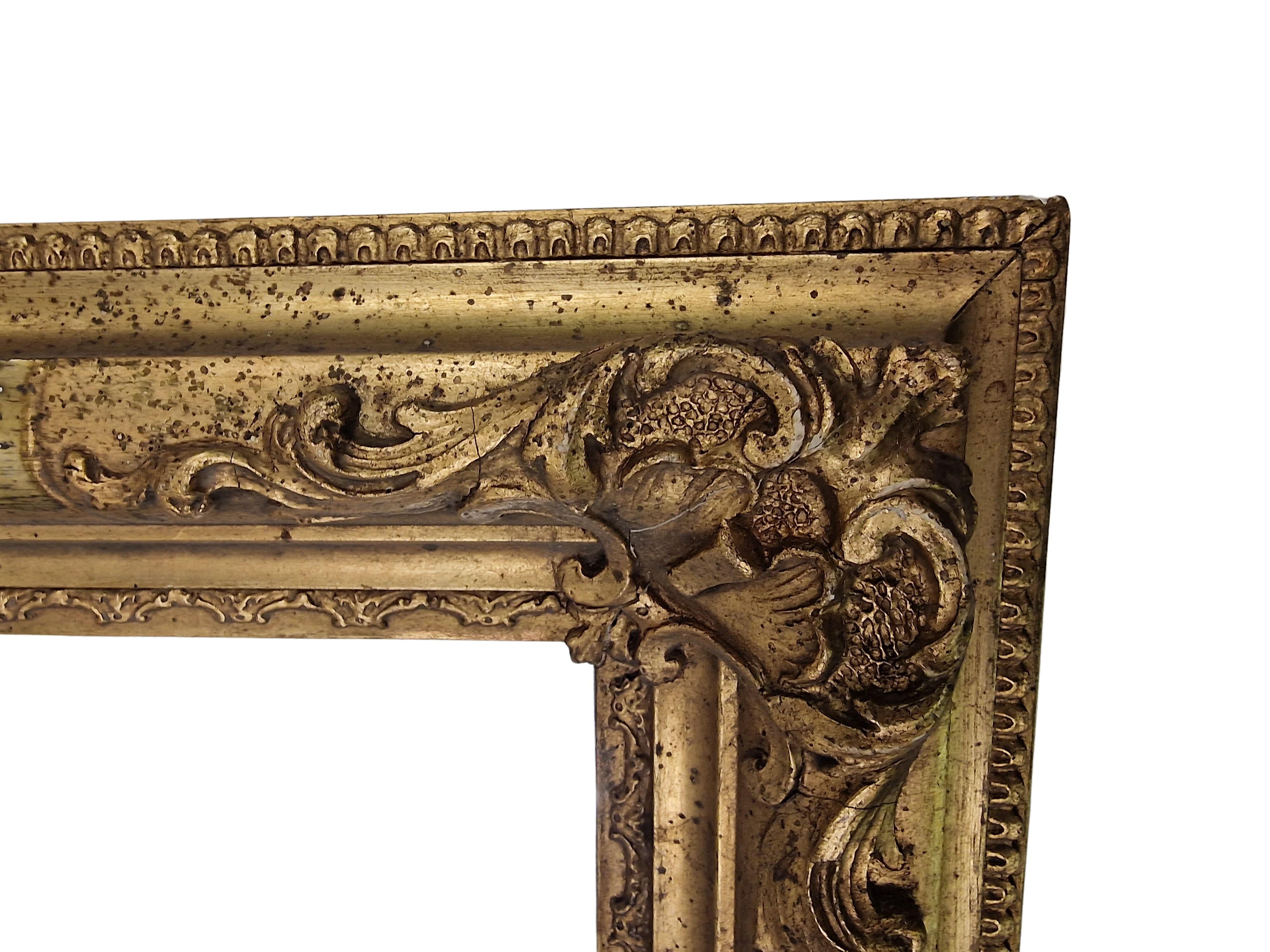 Plated Golden Wall Mirror, frame, rich Stucco decor, Late Biedermeier, 1850/60, Austria For Sale