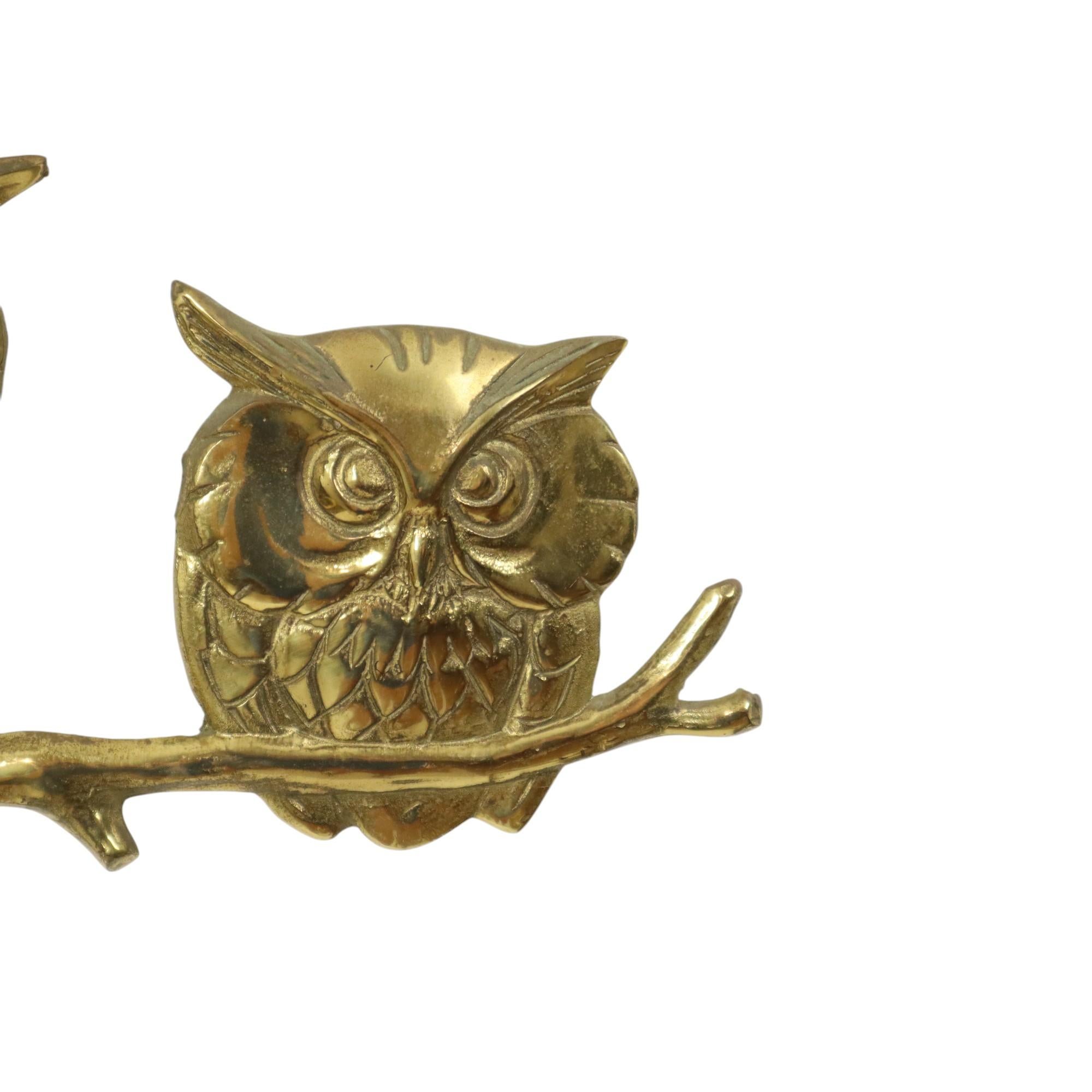Goldene Wandskulptur Eulen auf Branch Messing Seventies 47cm im Angebot 3