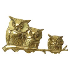 Golden Wall Sculpture Owls on Branch Brass Seventies 47cm