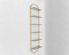 Golden wall shelf with six smoked glass shelves, Italy, 1960s