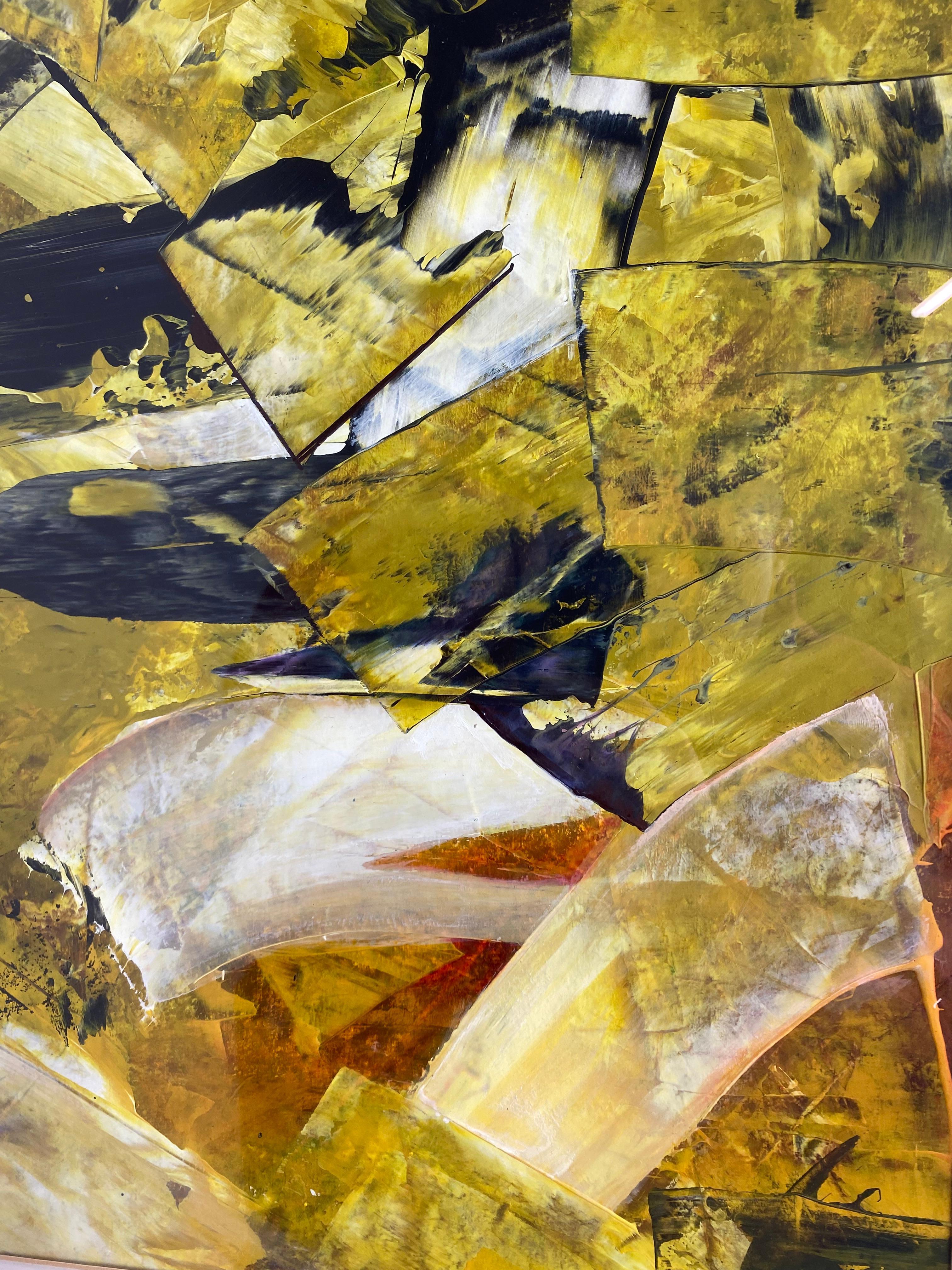 Acrylic Golden Waves Modern Abstraction by Juraj Huliak For Sale