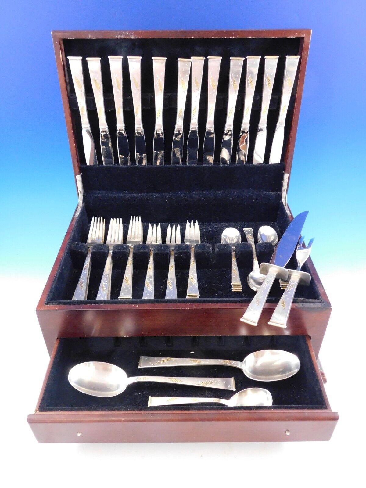 Scarce Golden Wheat by Gorham Sterling Silver Flatware set - 53 pieces. This set includes:
12 Knives, 9 1/4