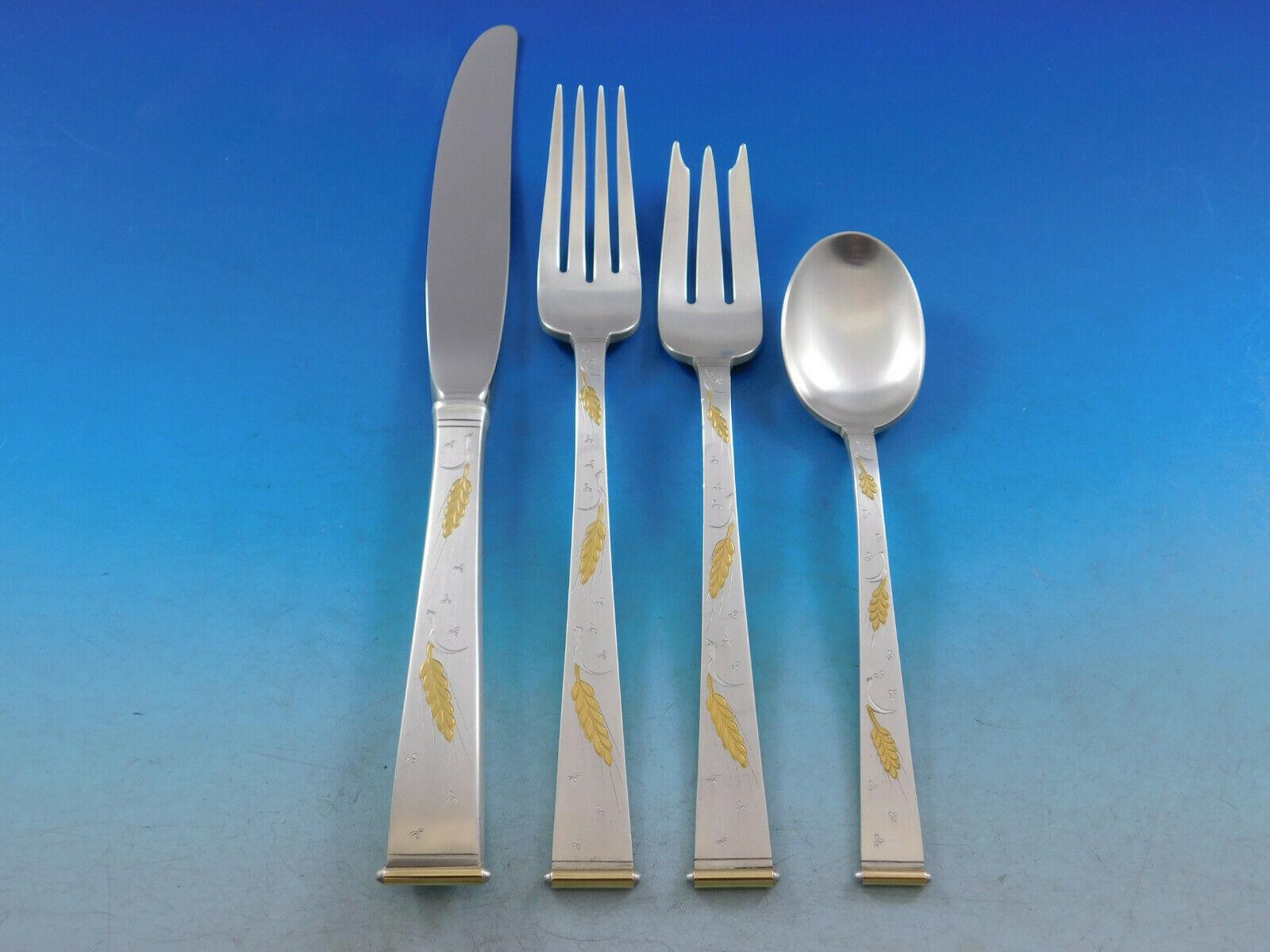 Scarce golden wheat by Gorham Sterling Silver Flatware set - 97 pieces. This set includes:
12 knives, 9 1/4