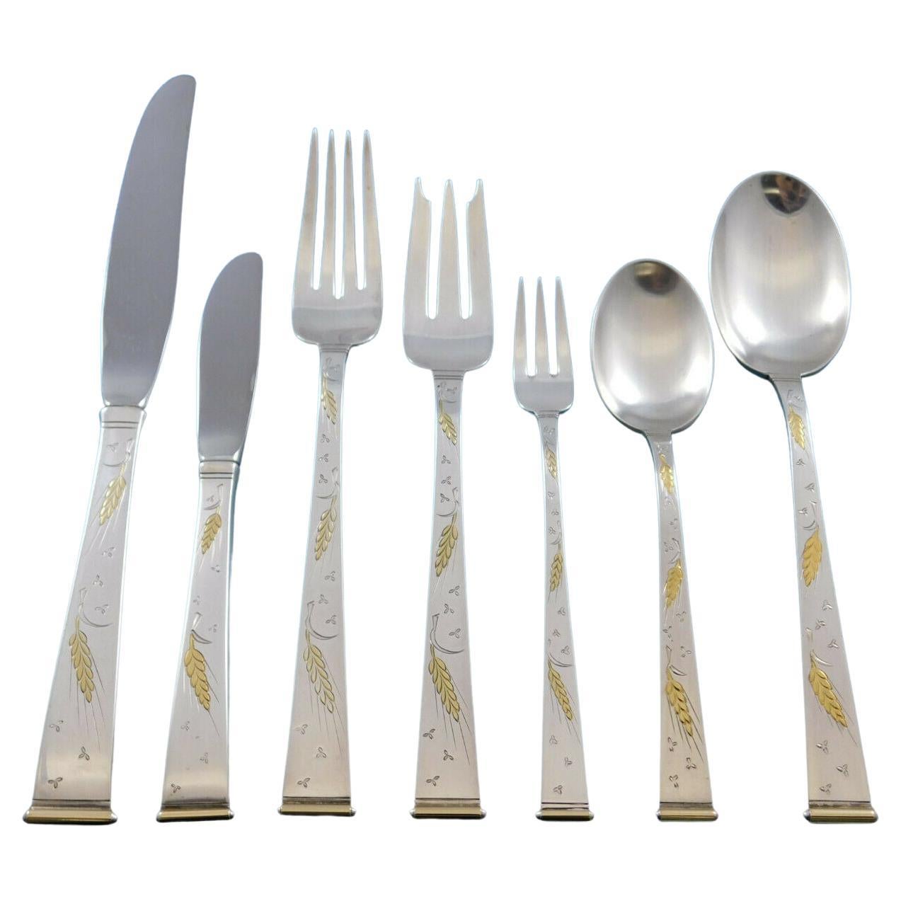 Golden Wheat by Gorham Sterling Silver Flatware Service 8 Set 58 Pieces Scarce For Sale