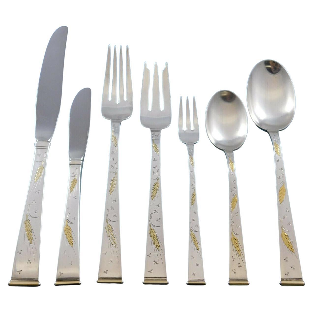 Servizio di posate in argento sterling Golden Wheat by Gorham Set 8 pezzi 58 pezzi Scarso
