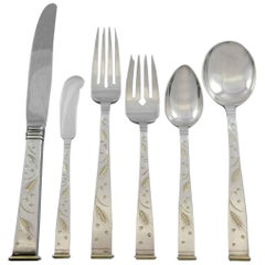 Golden Wheat by Miyata Sterling Silver Flatware Set for 12 Service 79 Pieces