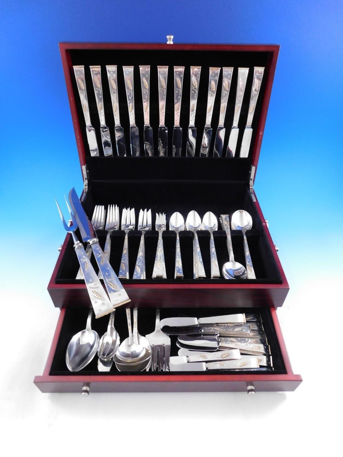 Golden Wheat by Unknown Sterling Silver Flatware Service 12 Dinner Set 106 piece For Sale 8