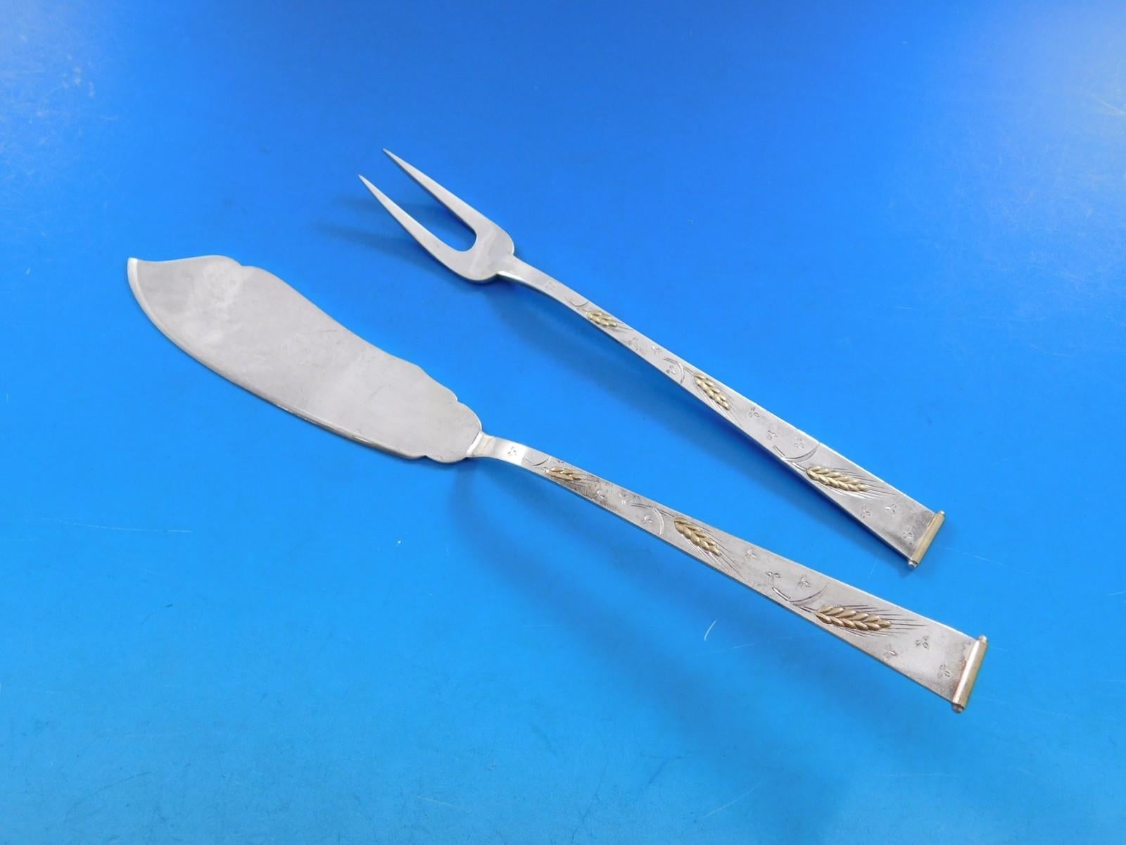 20th Century Golden Wheat by Unknown Sterling Silver Flatware Service 12 Dinner Set 106 piece For Sale