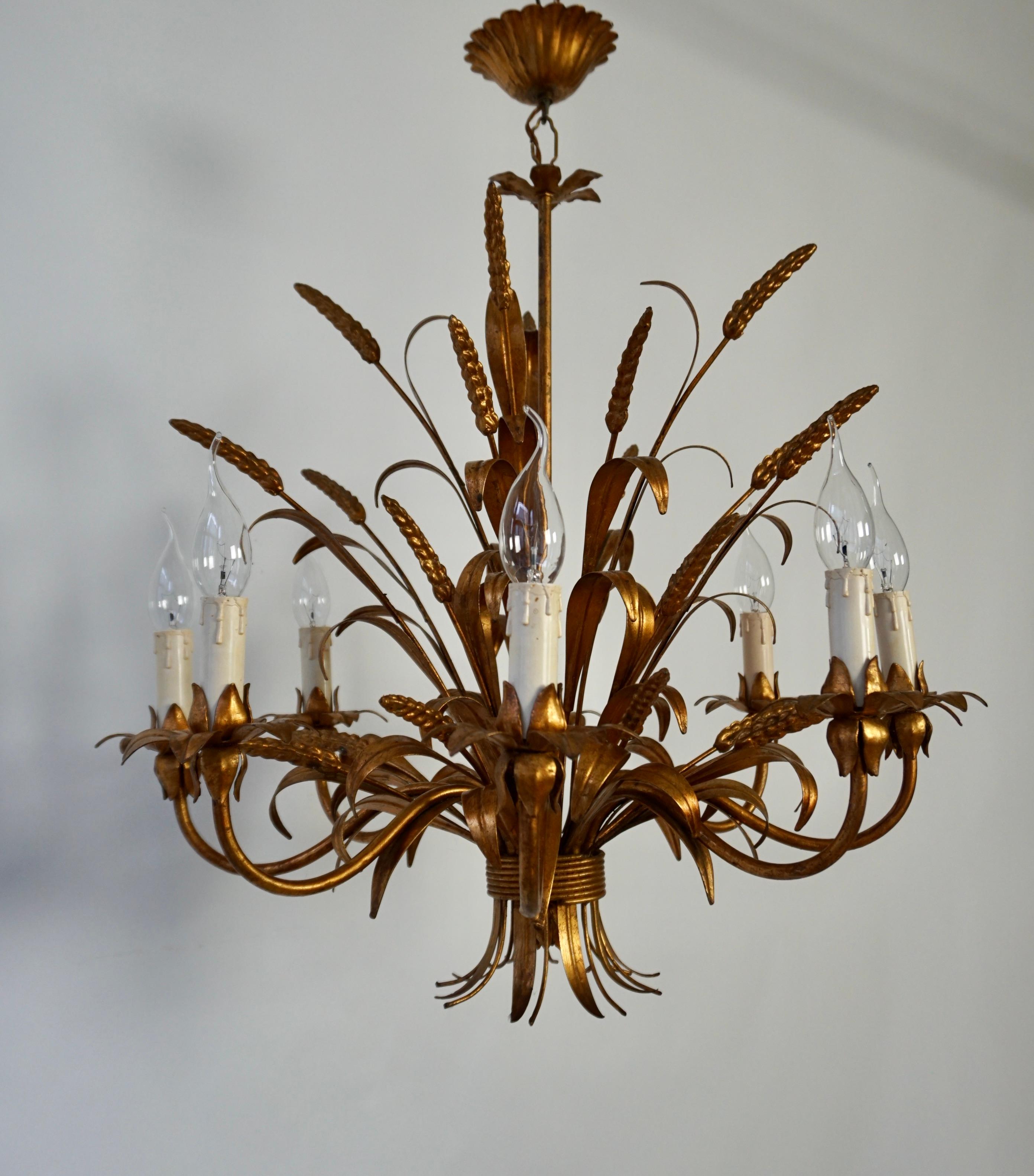 20th Century Golden Wheat Sheaf Chandelier by Hans Kögl, Germany, 1970s For Sale