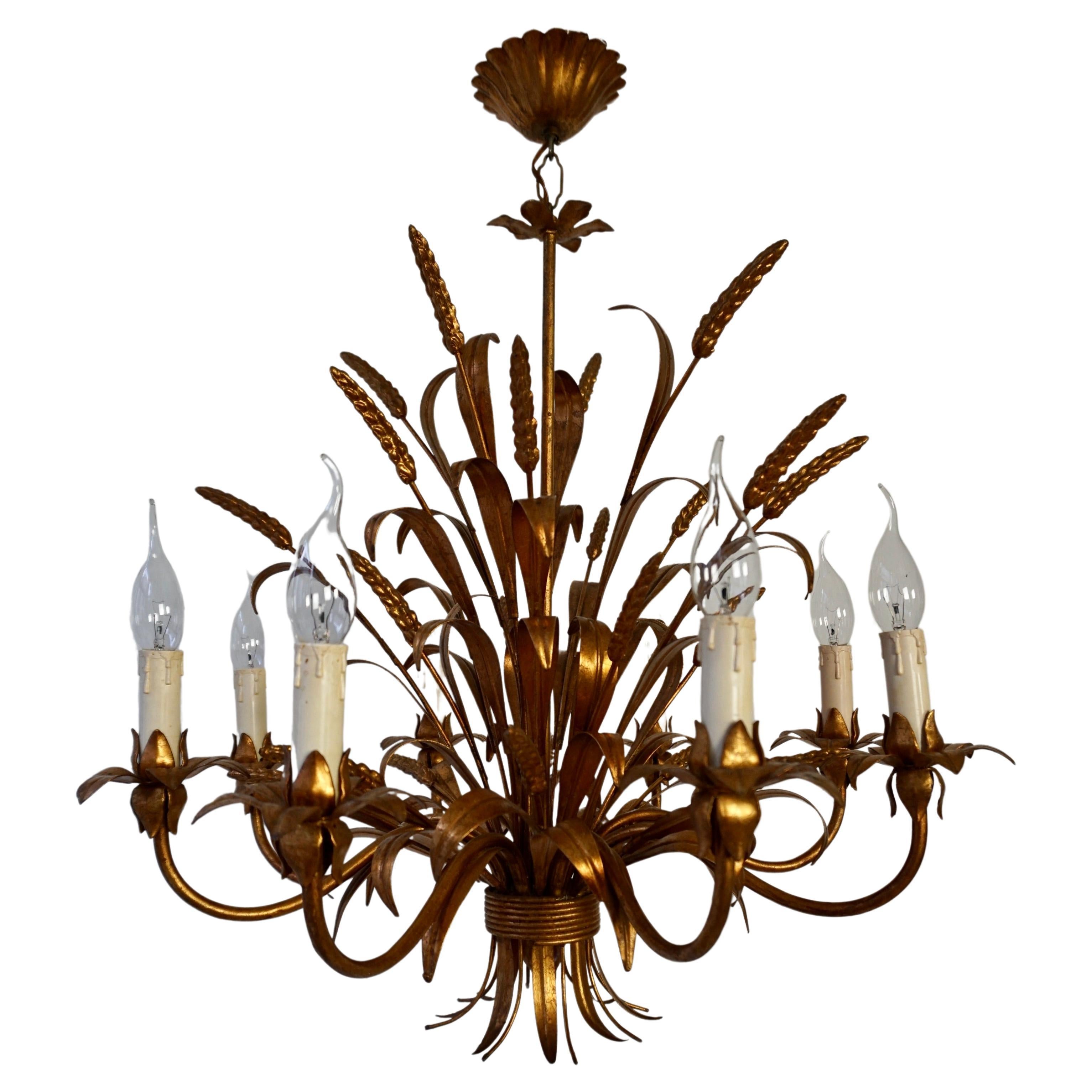 Three Golden Wheat Sheaf Chandelier by Hans Kögl, Germany, 1970s