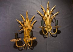 Golden Wheat Sheaf Pair of Wall Sconces