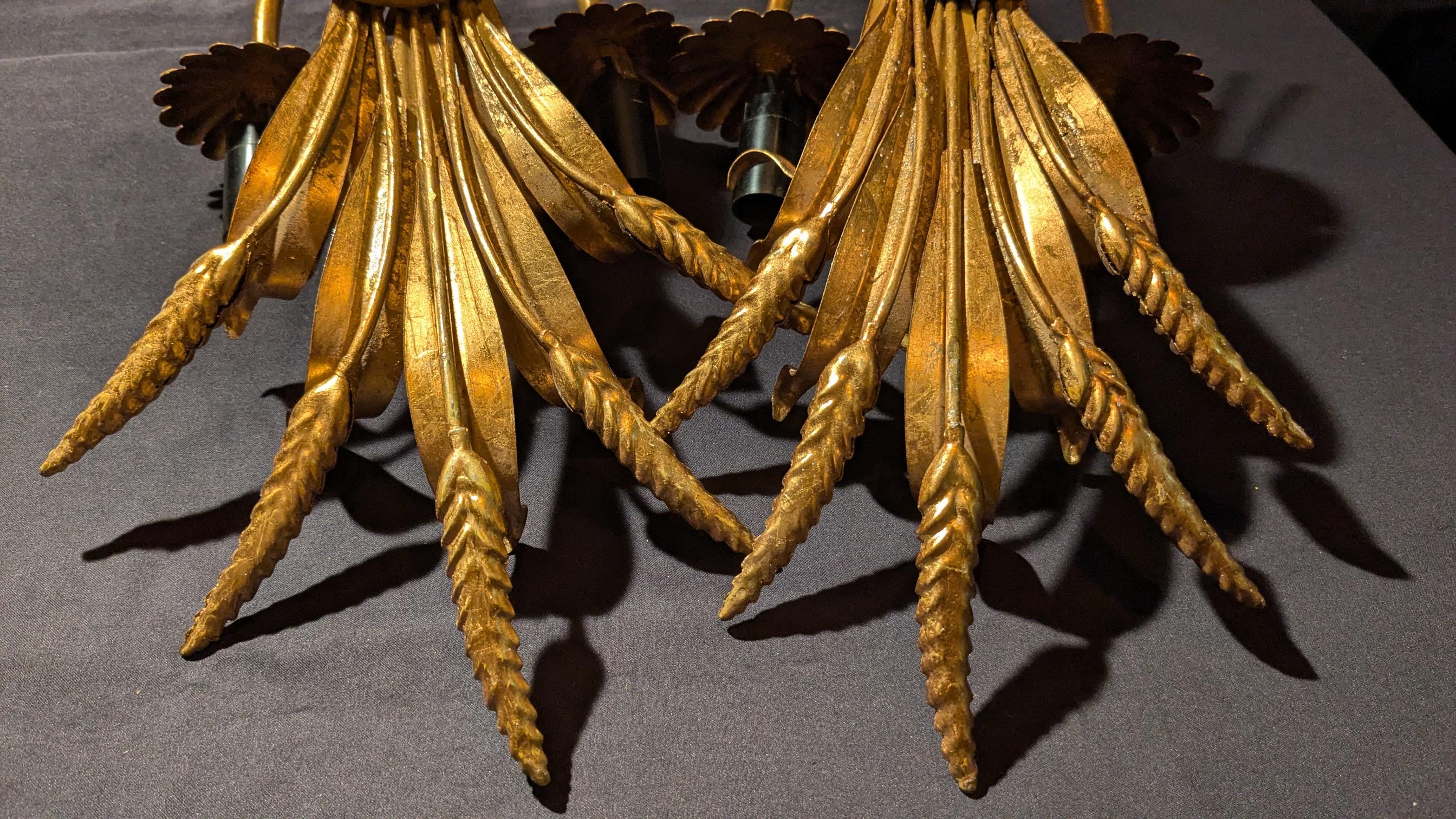 Goldene Weizengarbe Wandleuchter-Paar im Angebot 3