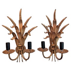 Golden Wheat Sheaf Pair of Wall Sconces
