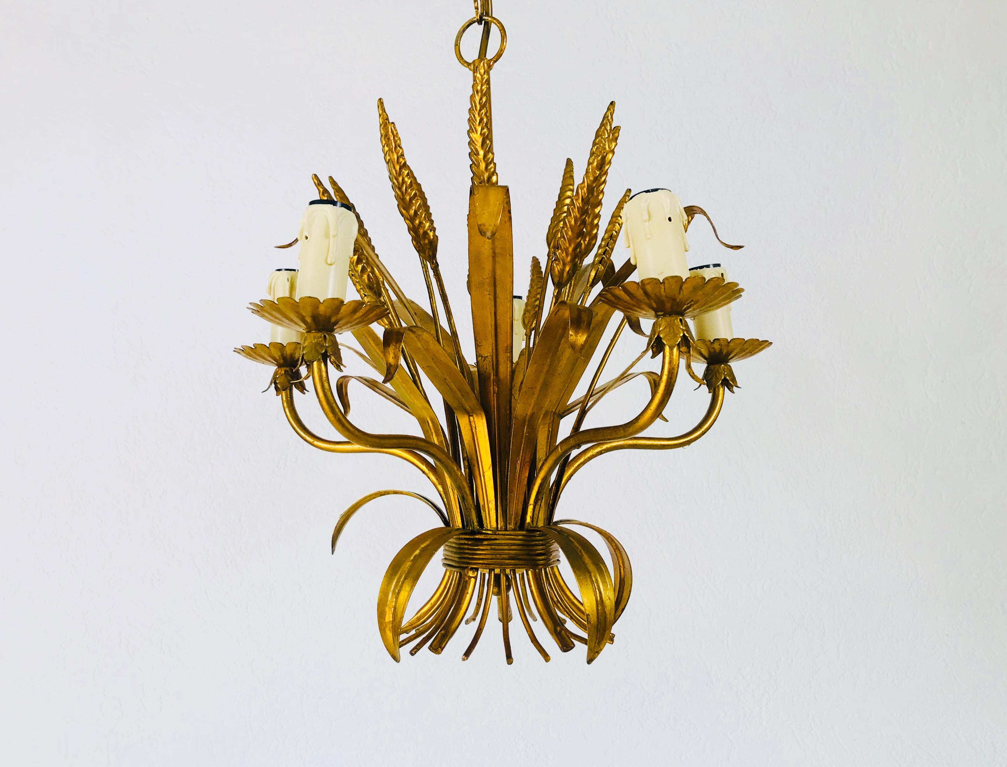 Golden Wheat Sheaf Pendant Lamp by Hans Kögl, Germany, 1970s 3