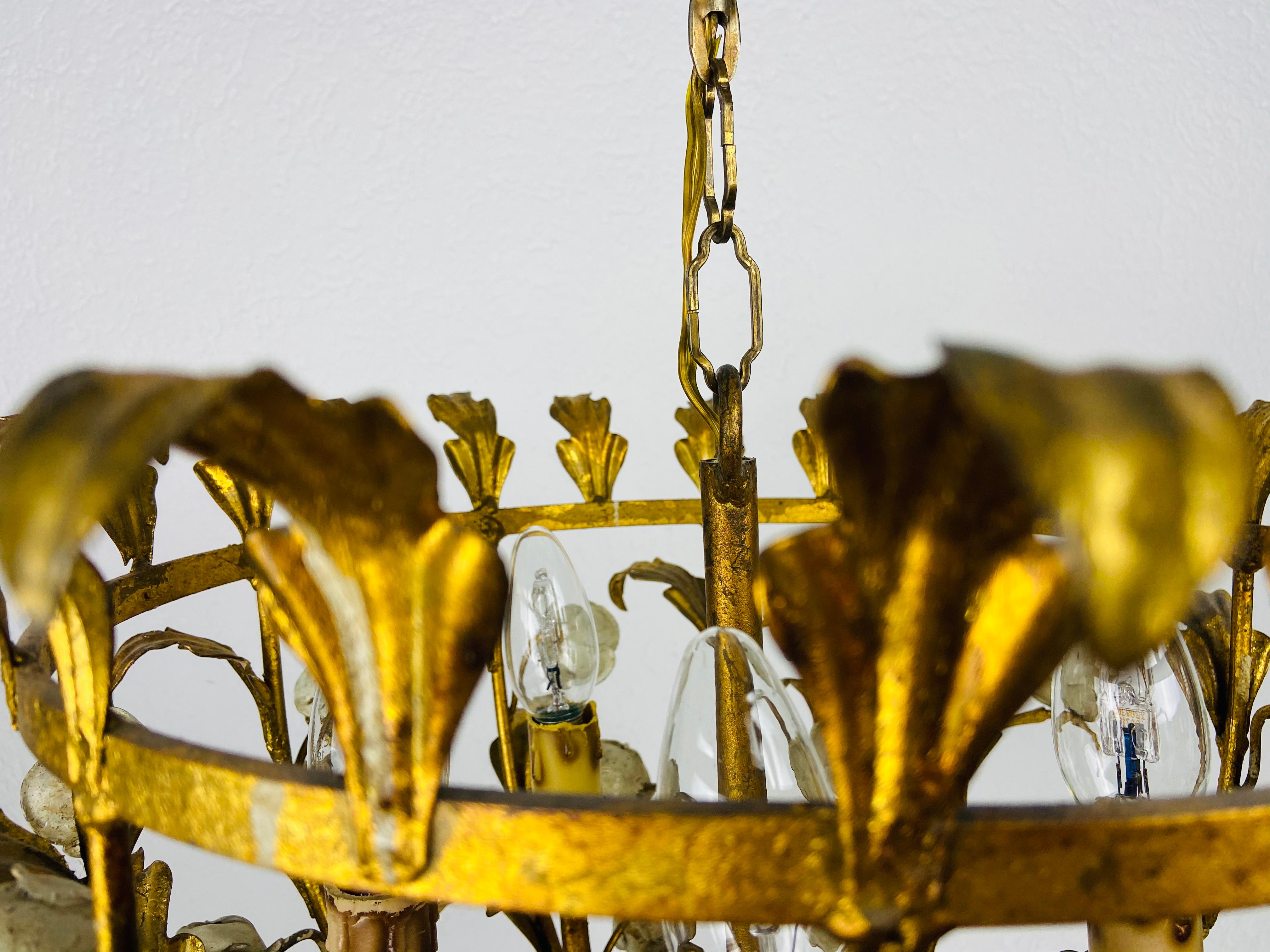 Goldene Hängelampe aus Weizengarbe von Hans Kgl, Deutschland, 1970er Jahre im Angebot 1