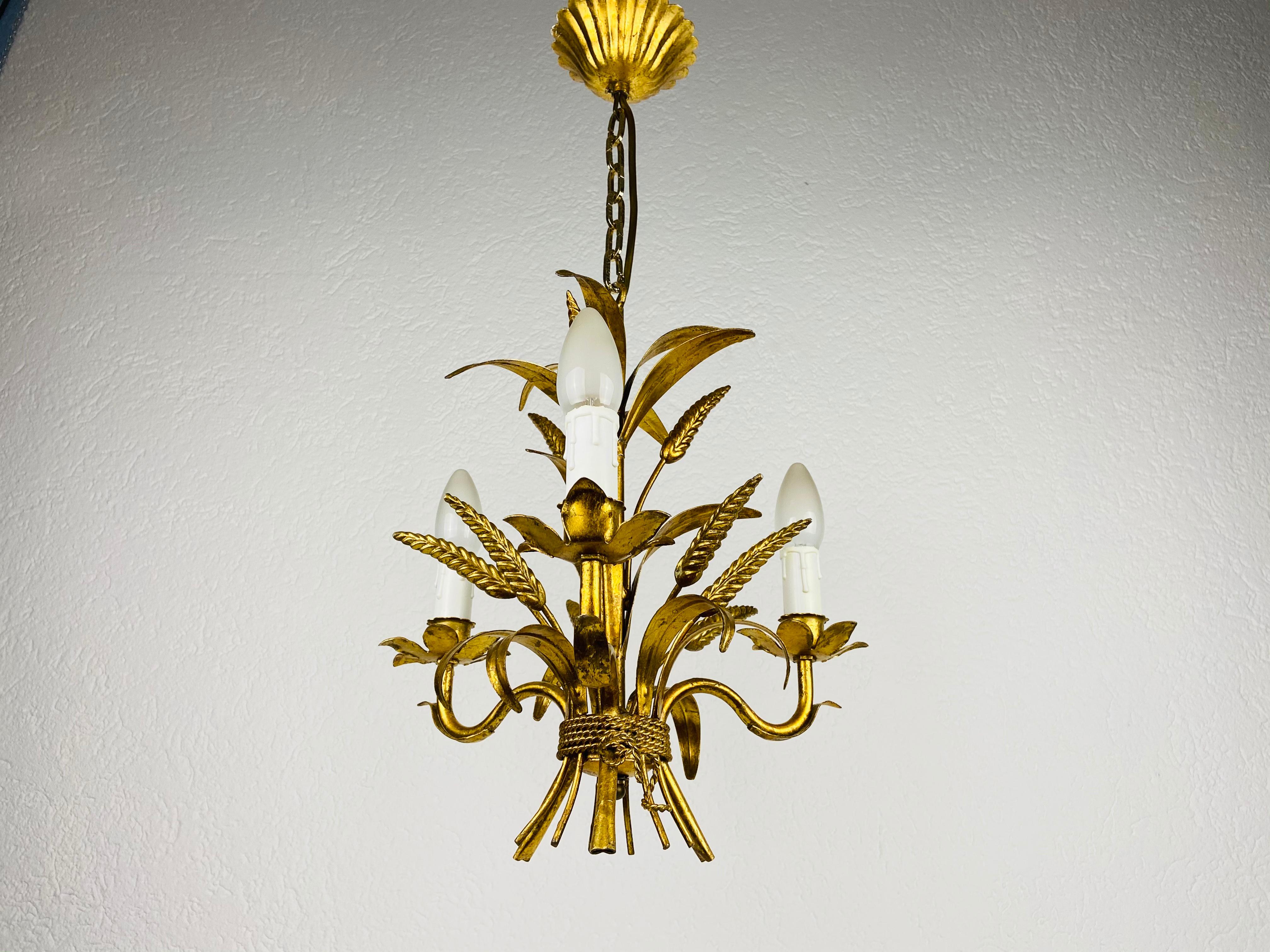 Golden Wheat Sheaf Pendant Lamp by Hans Kögl, Germany, 1970s For Sale 4