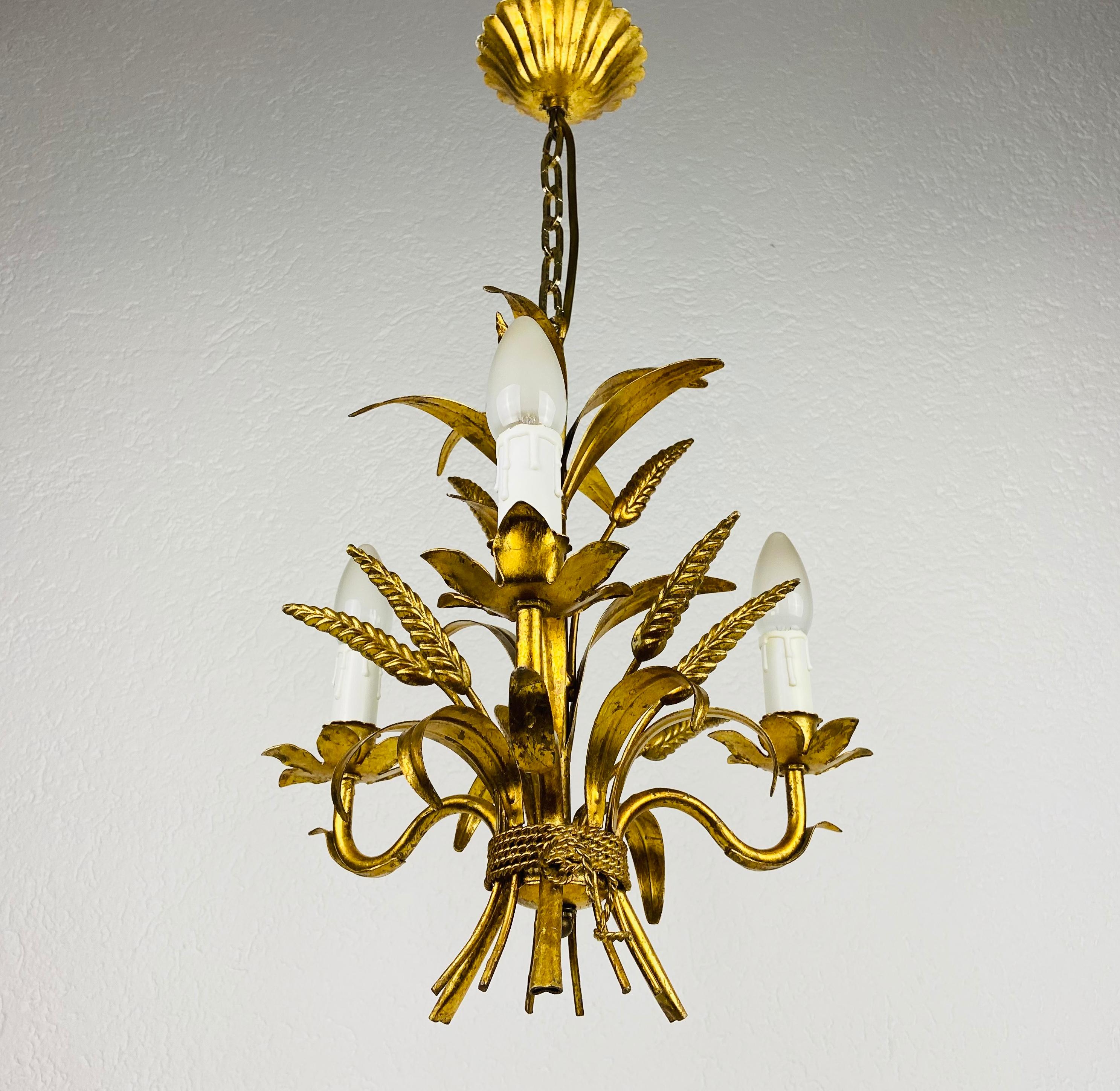 Golden Wheat Sheaf Pendant Lamp by Hans Kögl, Germany, 1970s For Sale 5