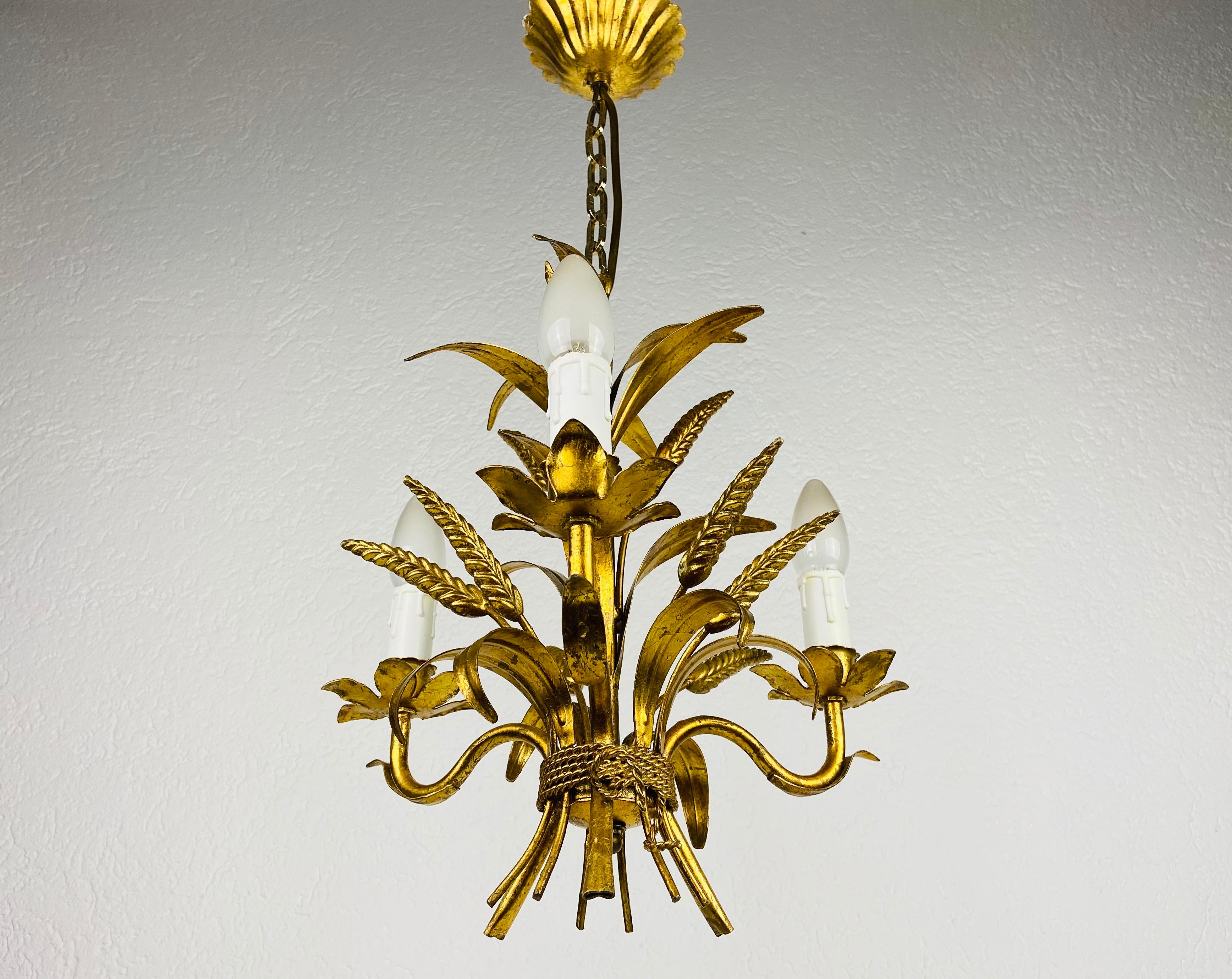 Golden Wheat Sheaf Pendant Lamp by Hans Kögl, Germany, 1970s For Sale 6