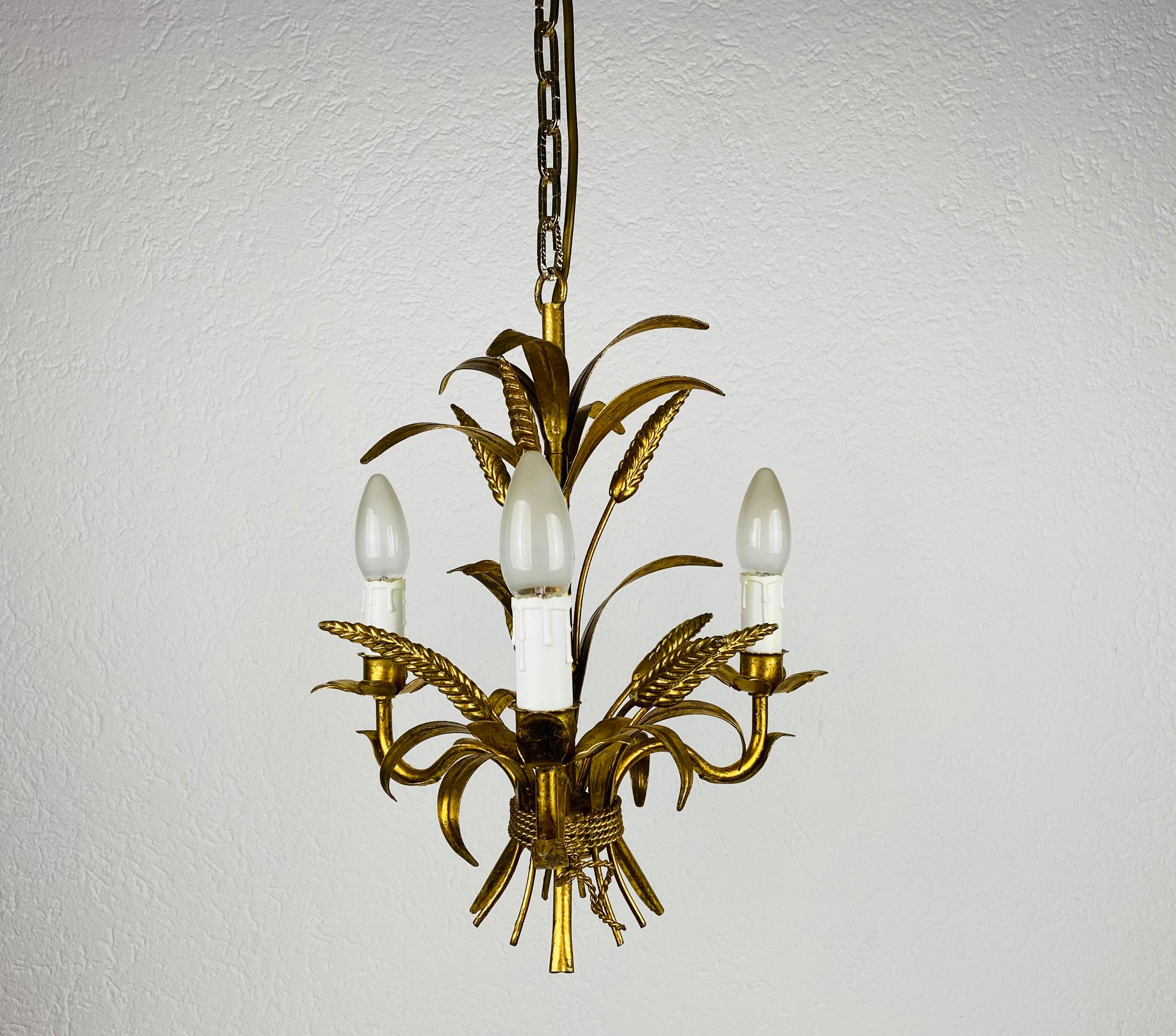 Golden Wheat Sheaf Pendant Lamp by Hans Kögl, Germany, 1970s For Sale 7