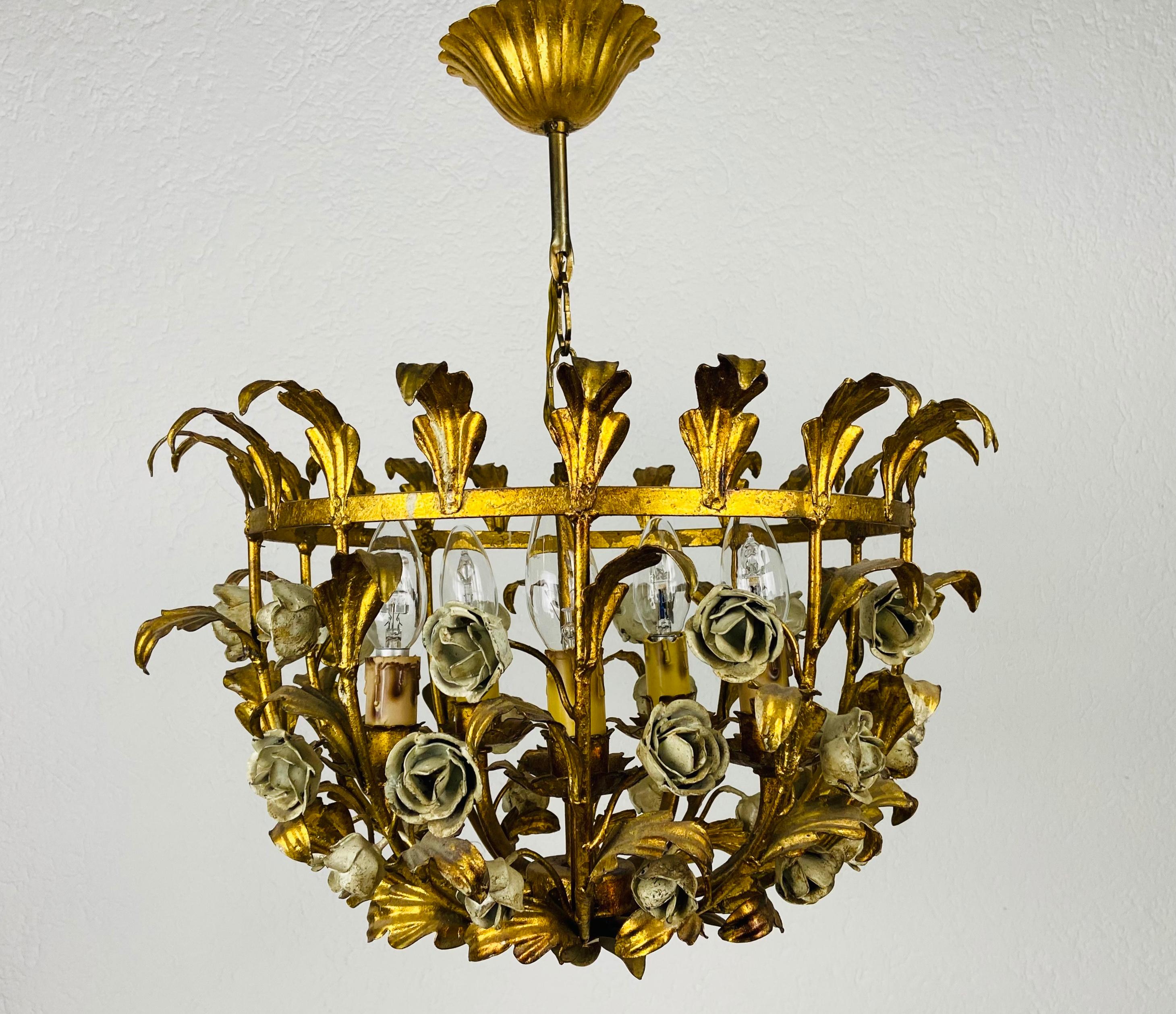 Hollywood Regency Golden Wheat Sheaf Pendant Lamp by Hans Kögl, Germany, 1970s For Sale