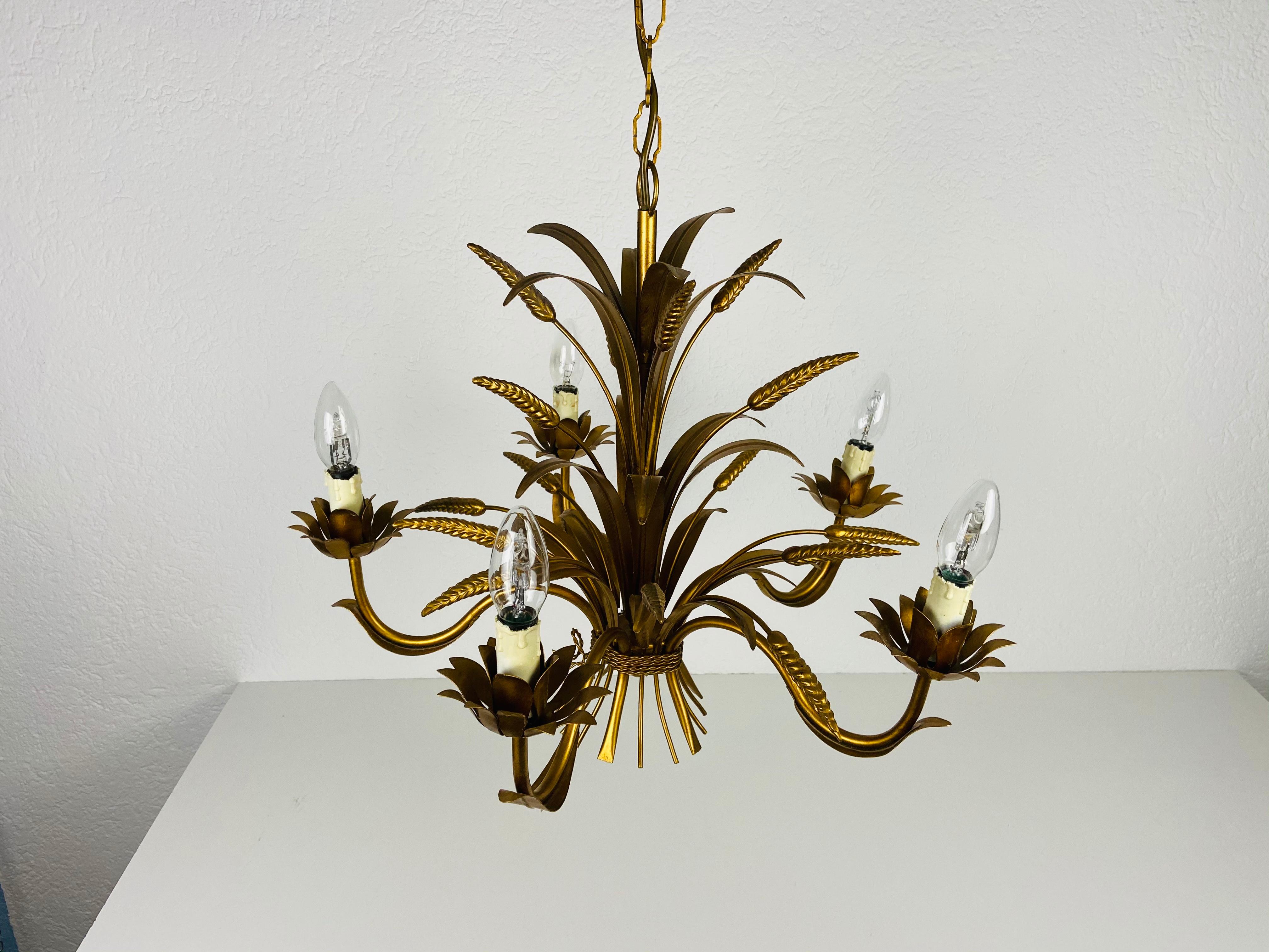 Hand-Crafted Golden Wheat Sheaf Pendant Lamp by Hans Kögl, Germany, 1970s