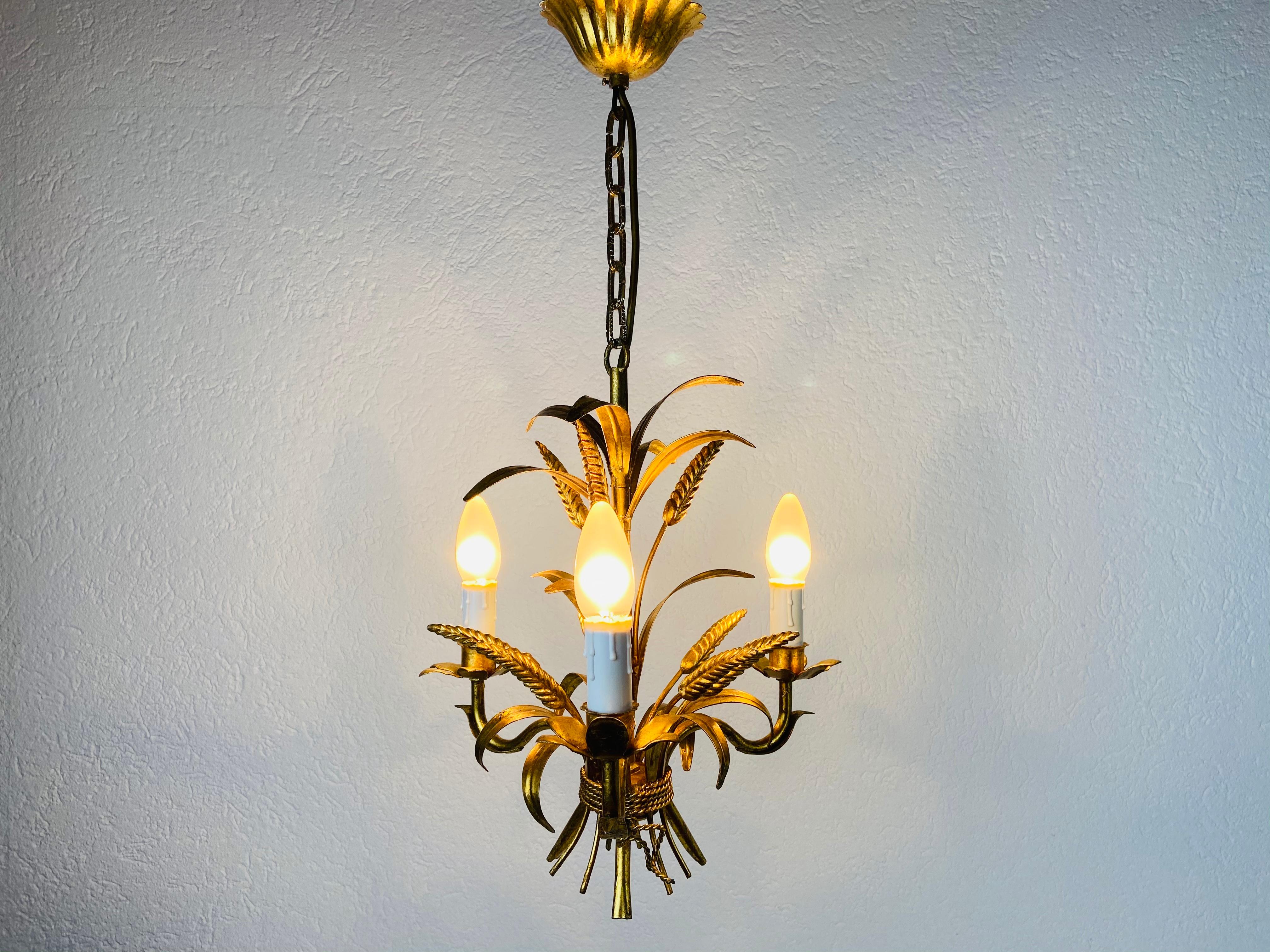 Late 20th Century Golden Wheat Sheaf Pendant Lamp by Hans Kögl, Germany, 1970s For Sale