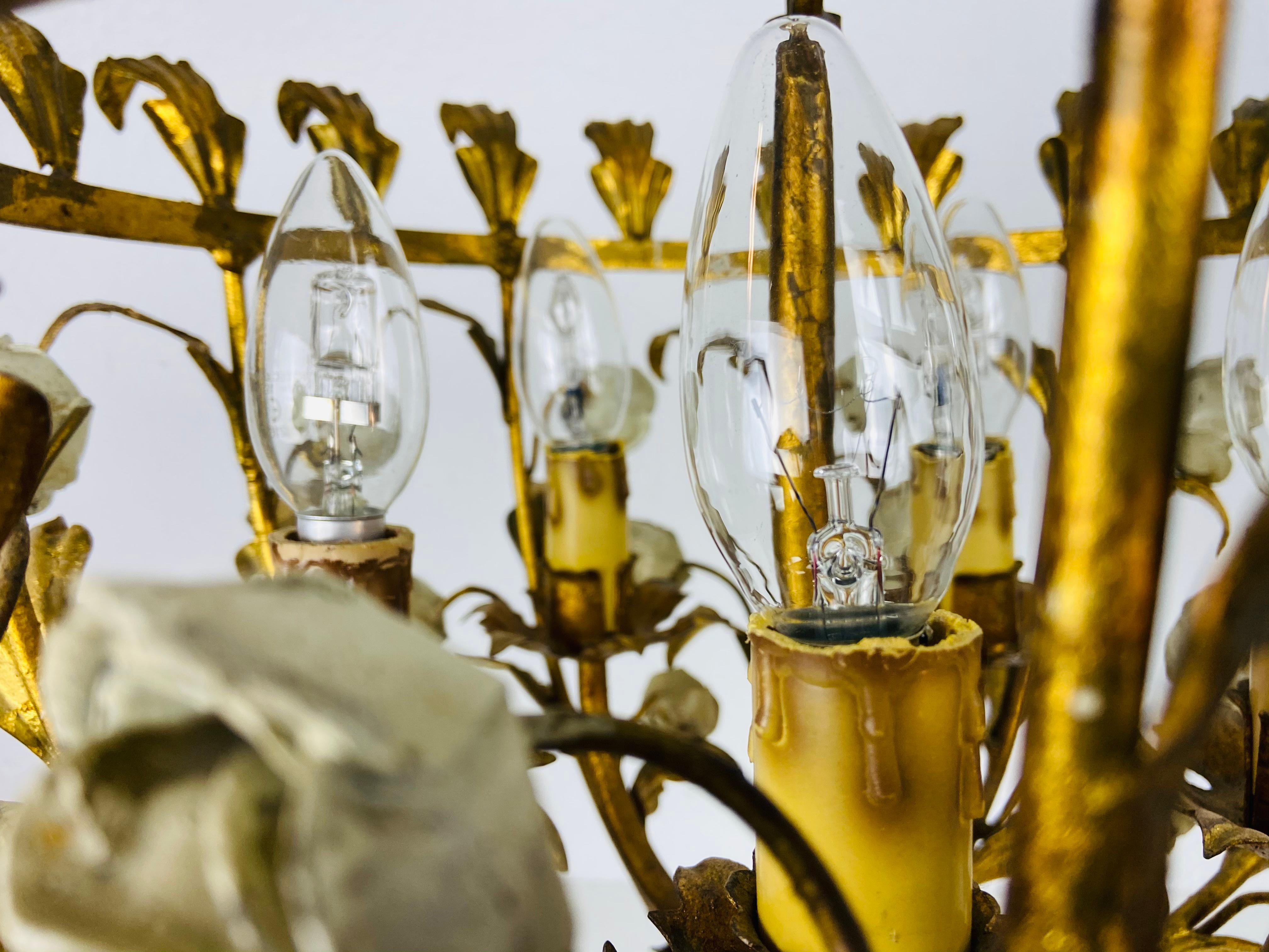 Goldene Hängelampe aus Weizengarbe von Hans Kgl, Deutschland, 1970er Jahre (Handgefertigt) im Angebot
