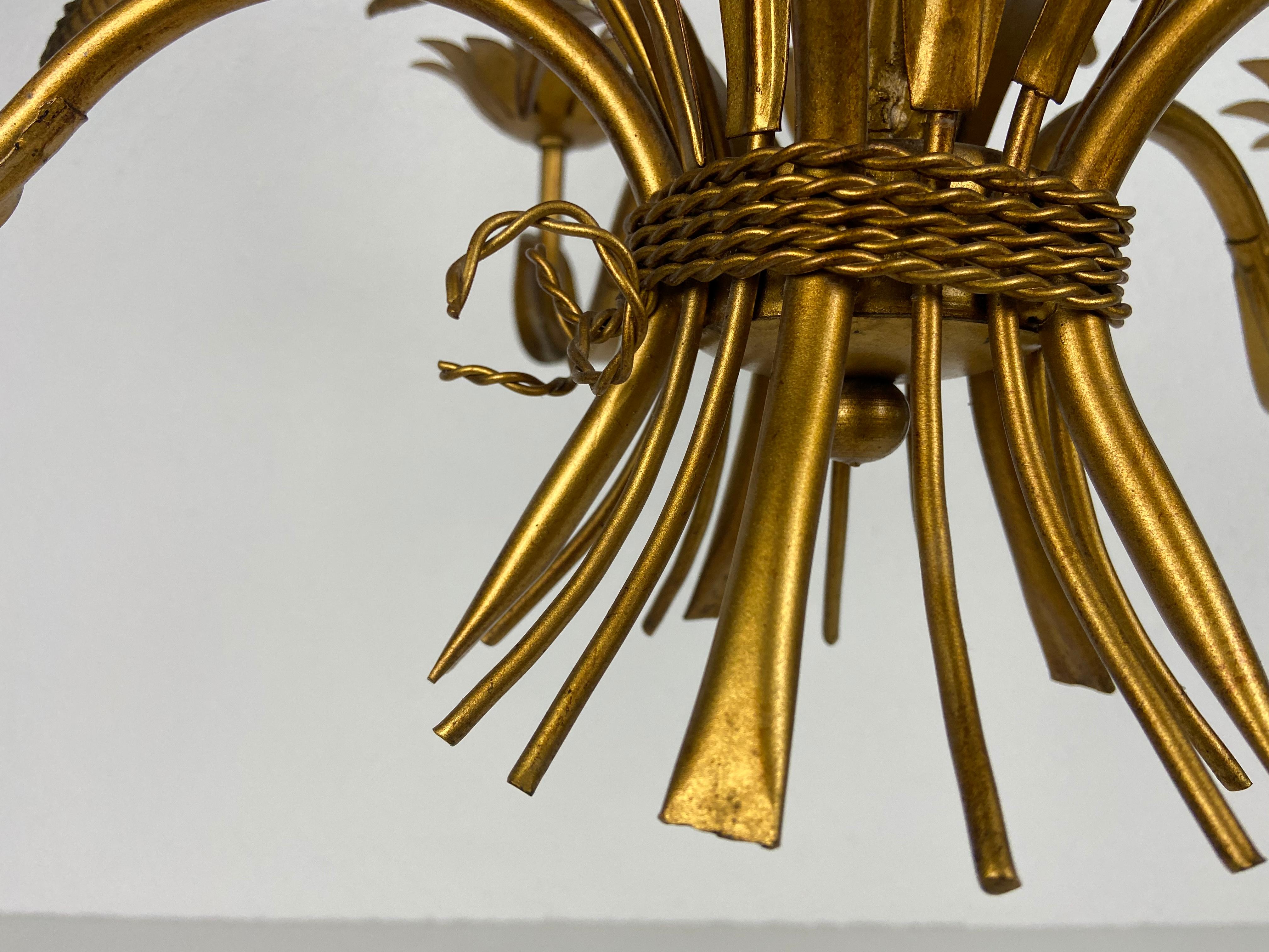 Golden Wheat Sheaf Pendant Lamp by Hans Kögl, Germany, 1970s In Good Condition In Hagenbach, DE