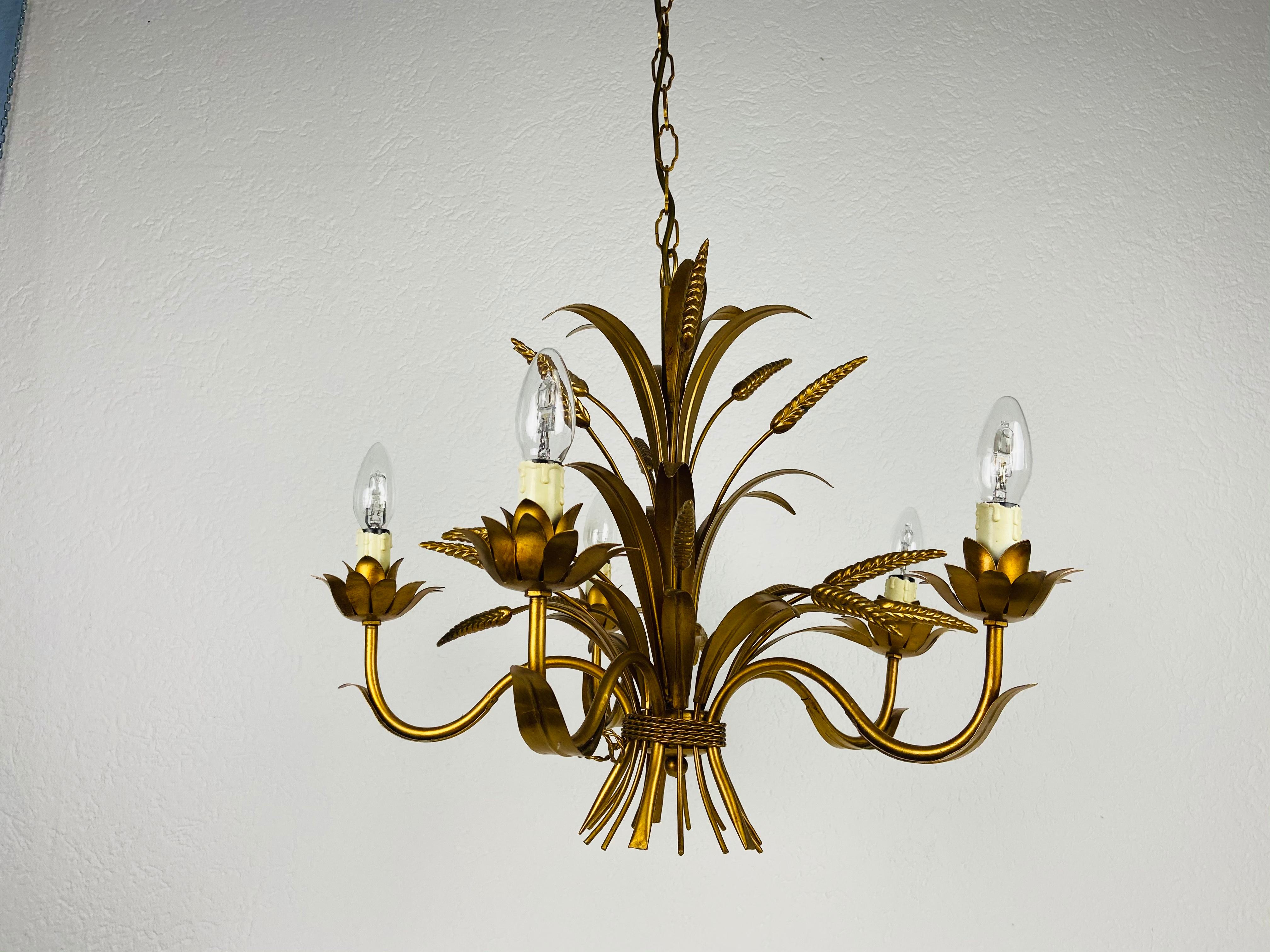 Late 20th Century Golden Wheat Sheaf Pendant Lamp by Hans Kögl, Germany, 1970s