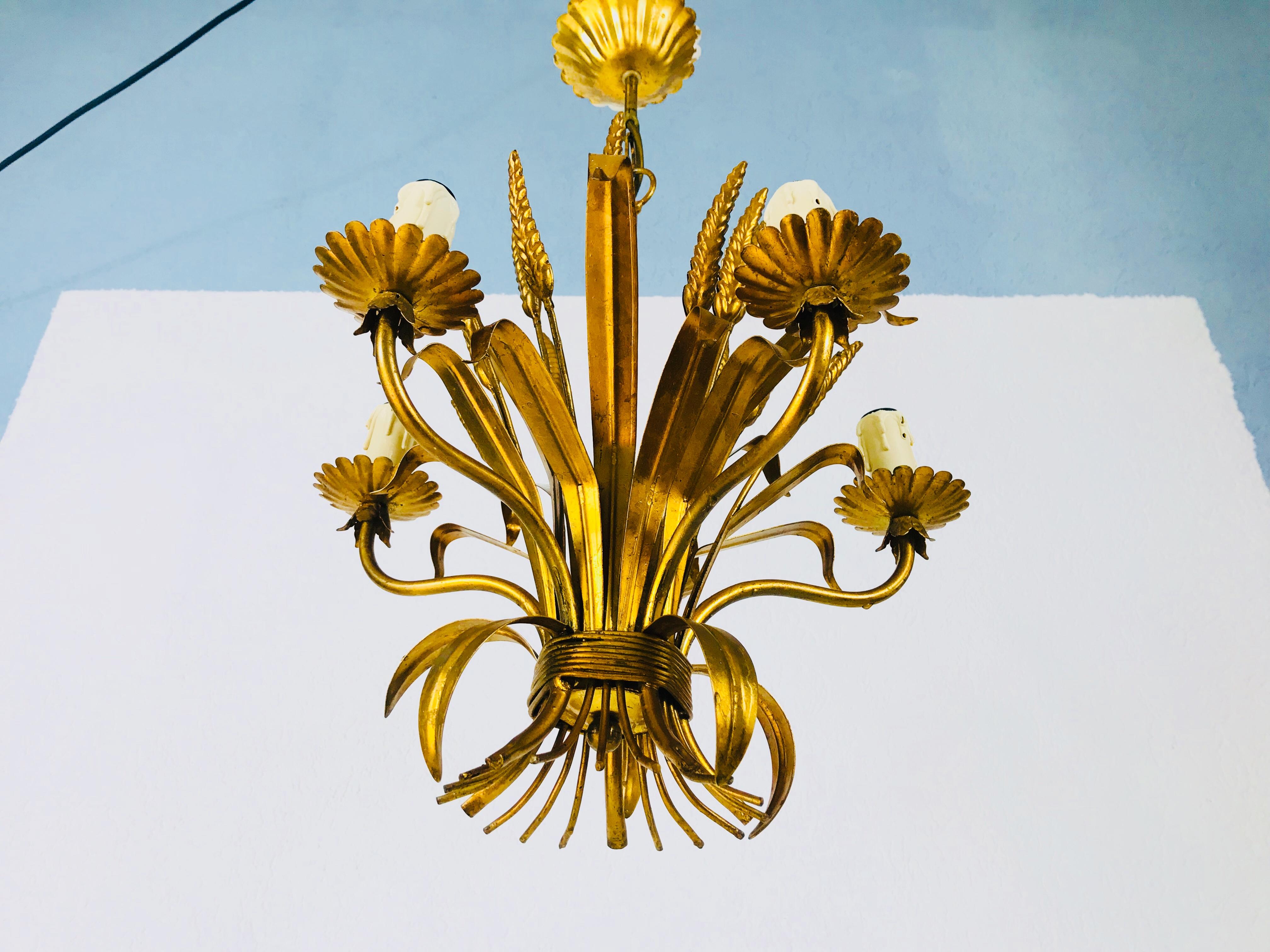 Golden Wheat Sheaf Pendant Lamp by Hans Kögl, Germany, 1970s 1