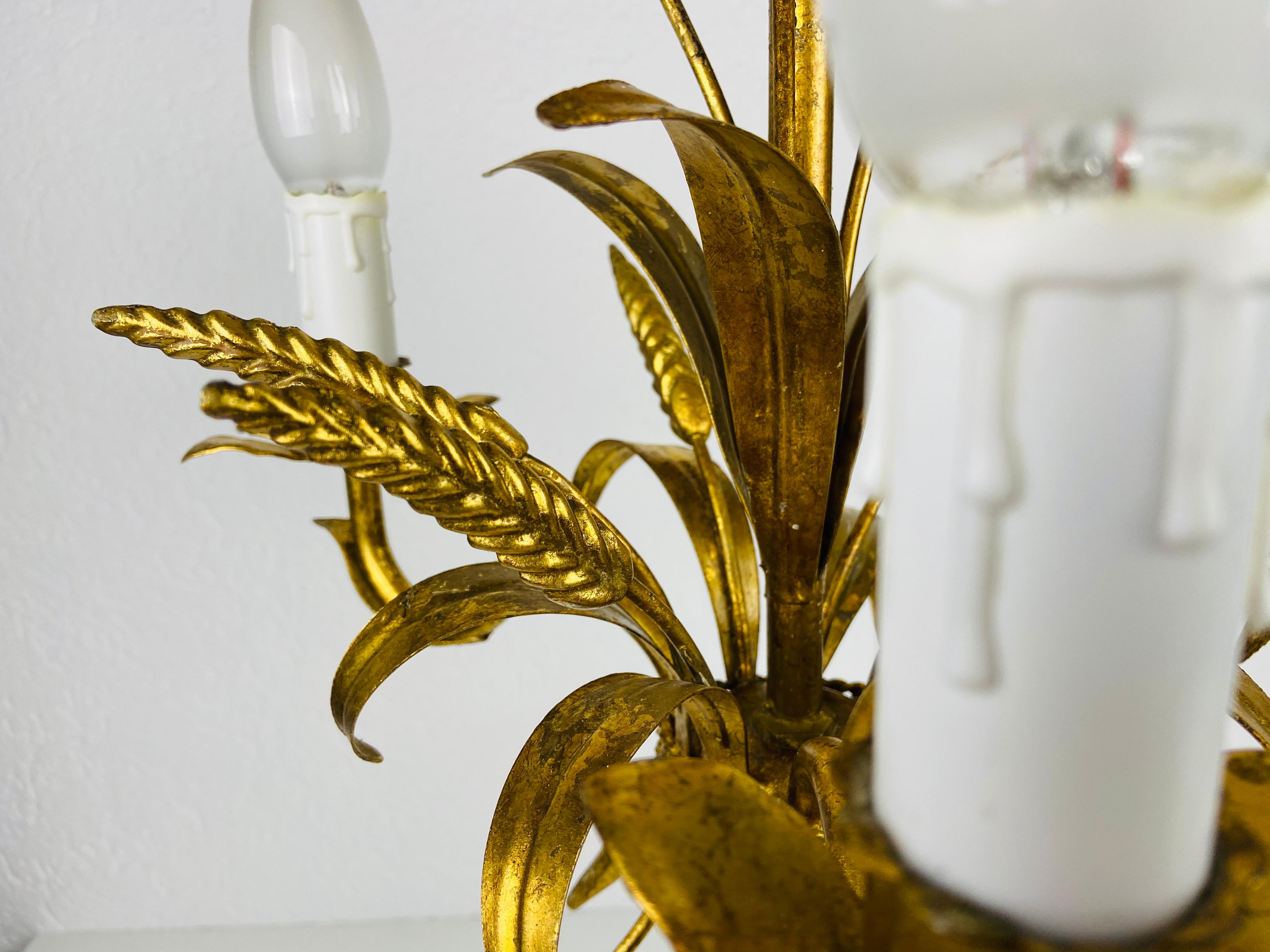 Golden Wheat Sheaf Pendant Lamp by Hans Kögl, Germany, 1970s For Sale 1