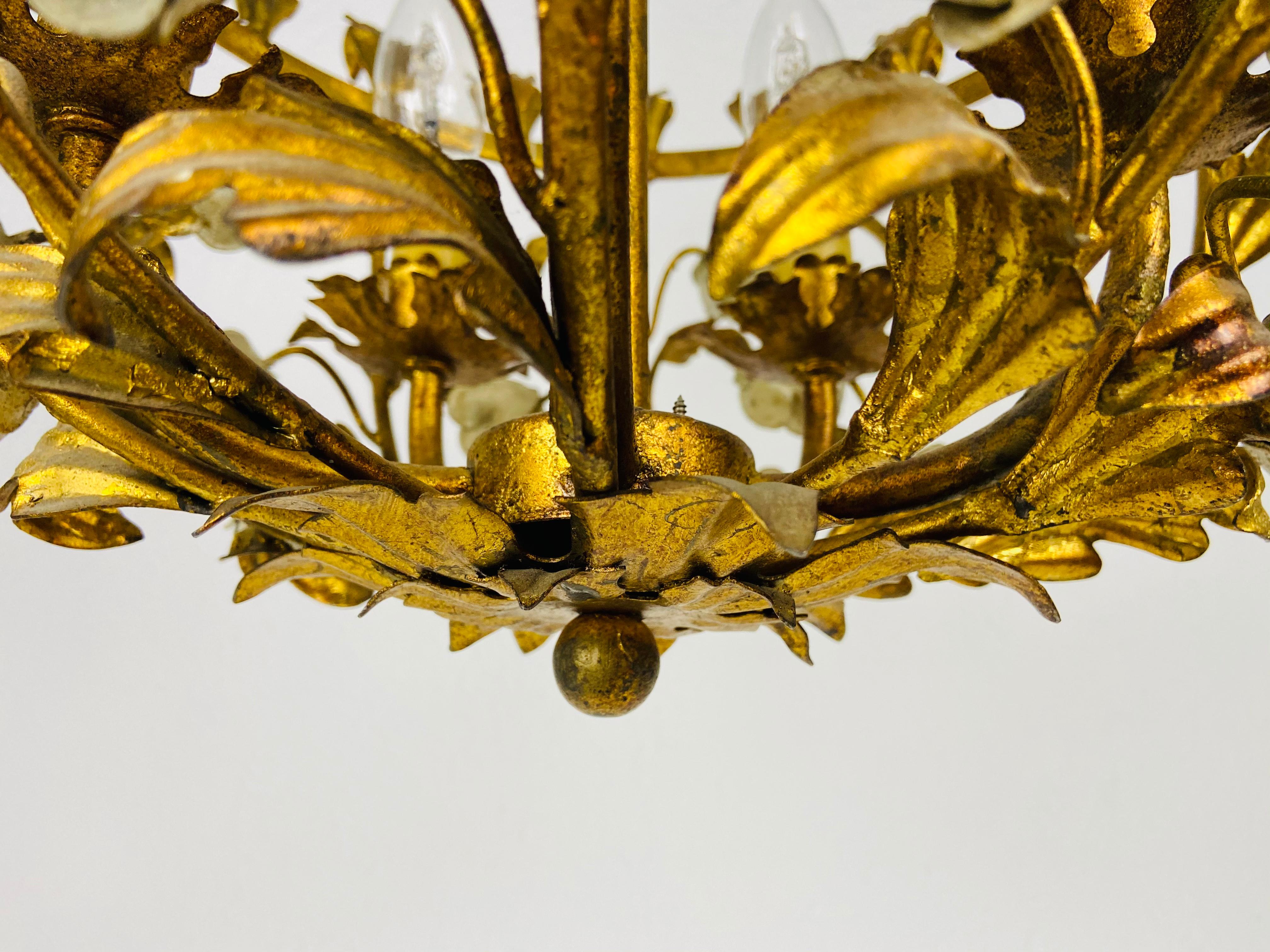 Golden Wheat Sheaf Pendant Lamp by Hans Kögl, Germany, 1970s For Sale 1