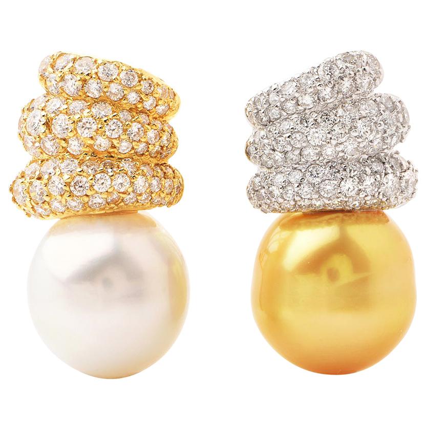 Golden White Southsea 18 Karat Diamond Gold Clip-On Earrings