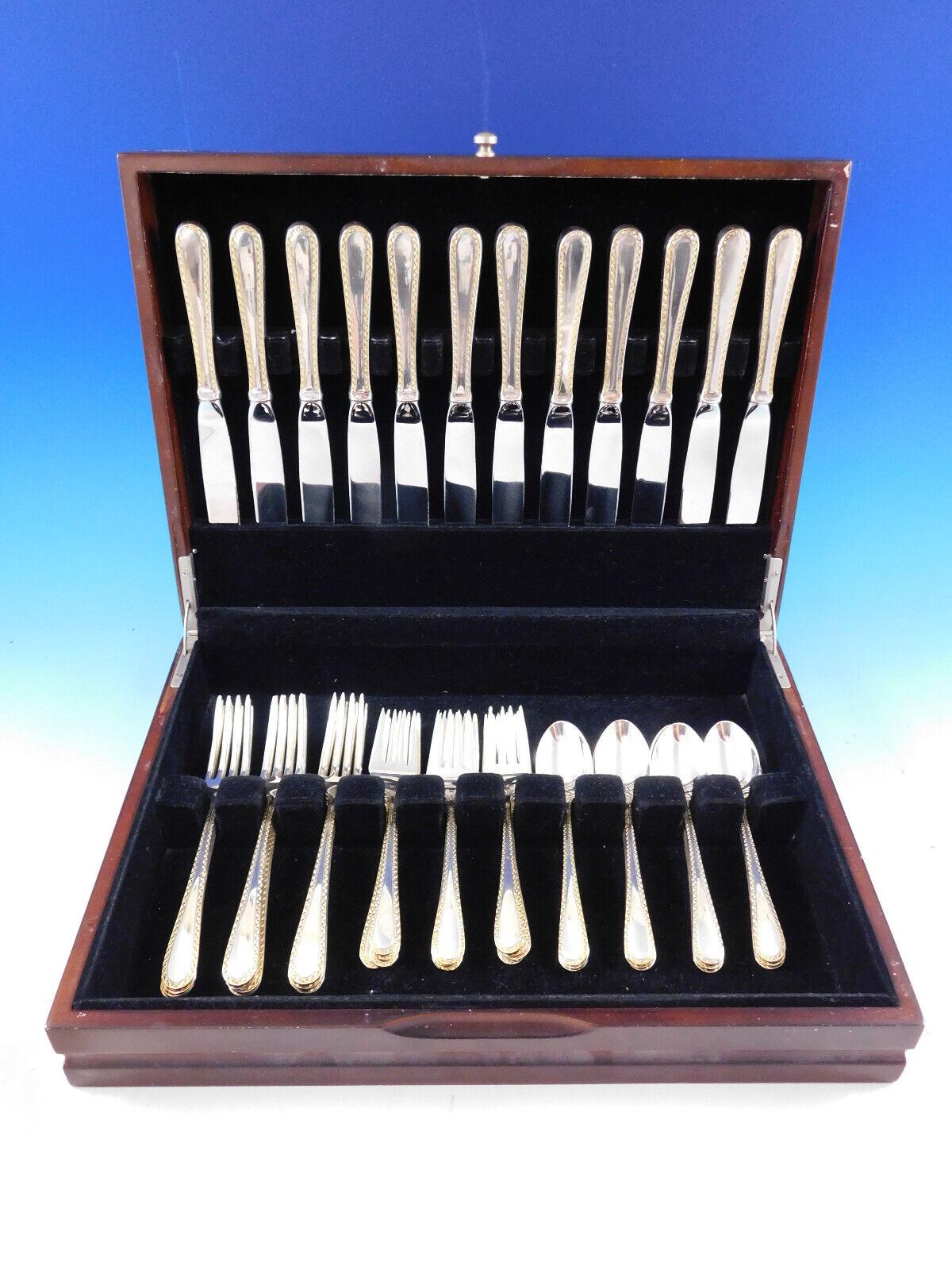 Golden Winslow by Kirk Sterling Silver 12 Flatware Service Set 48 pieces In Excellent Condition For Sale In Big Bend, WI
